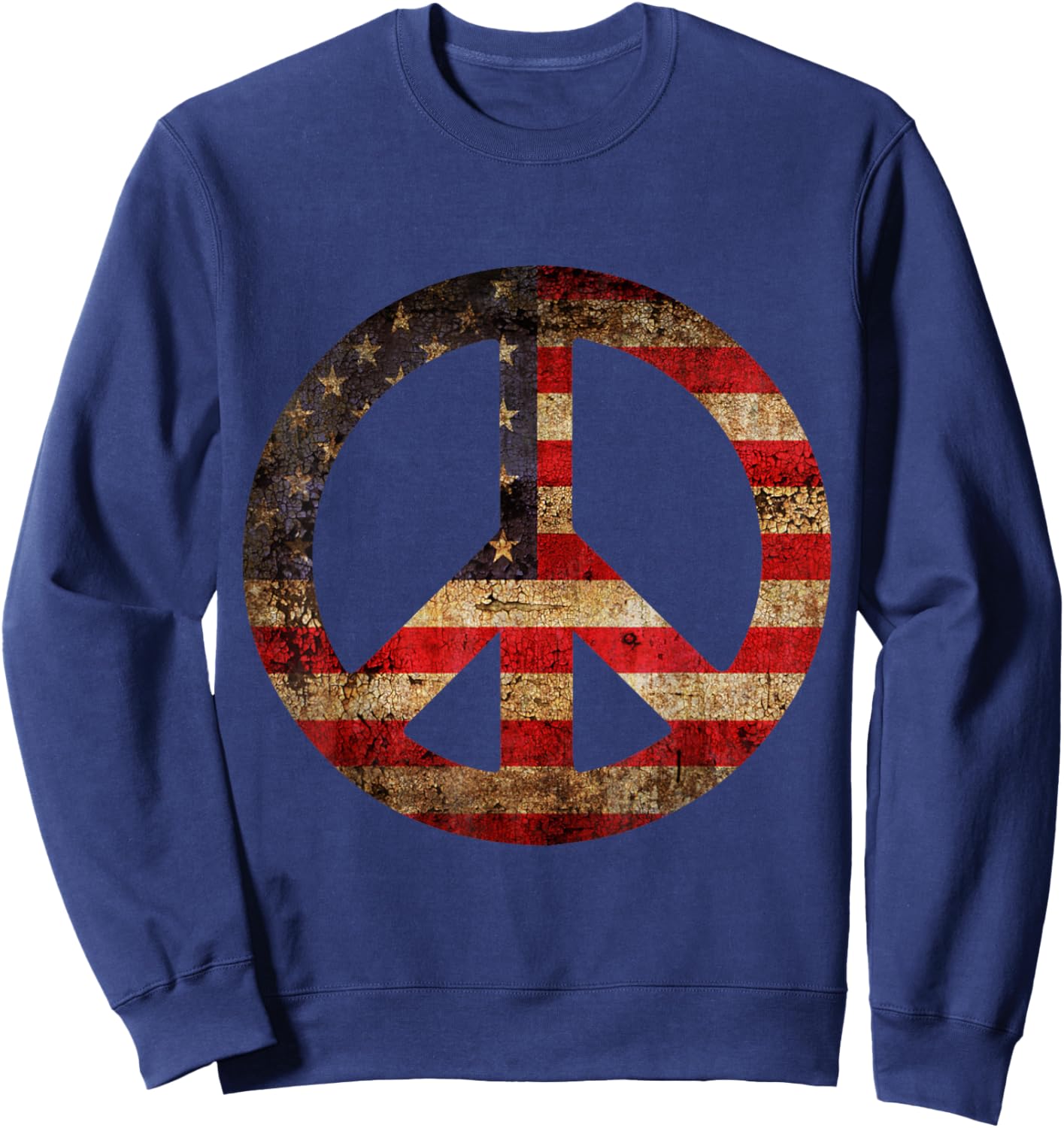 Vintage US American Flag Peace Sign 4th of July Sweatshirt - Sweatshirt | Navy