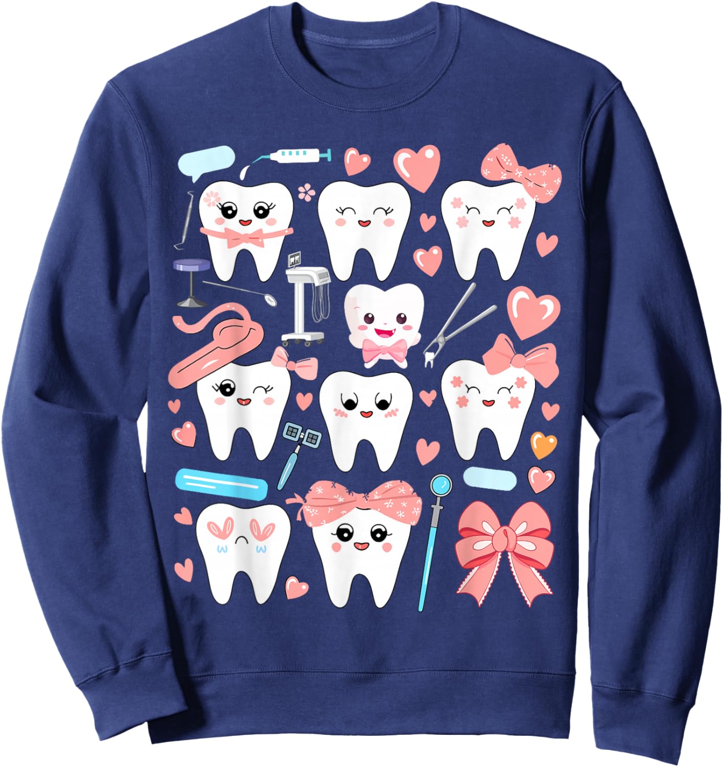Pink Coquette Bow Cute Teeth Dentist Squad Dental Assistant Sweatshirt - Sweatshirt | Navy