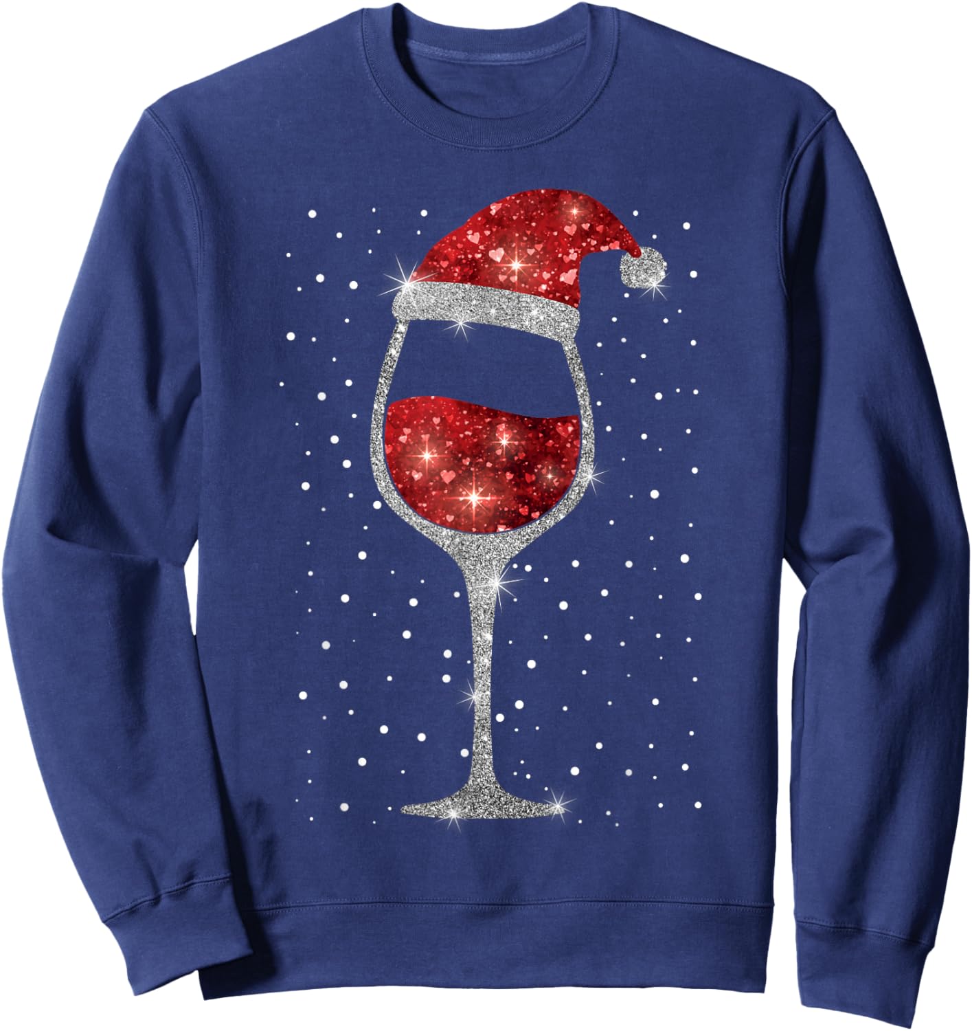 Christmas Red Wine with Santa Hat Christmas Wine Sweatshirt - Sweatshirt | Navy