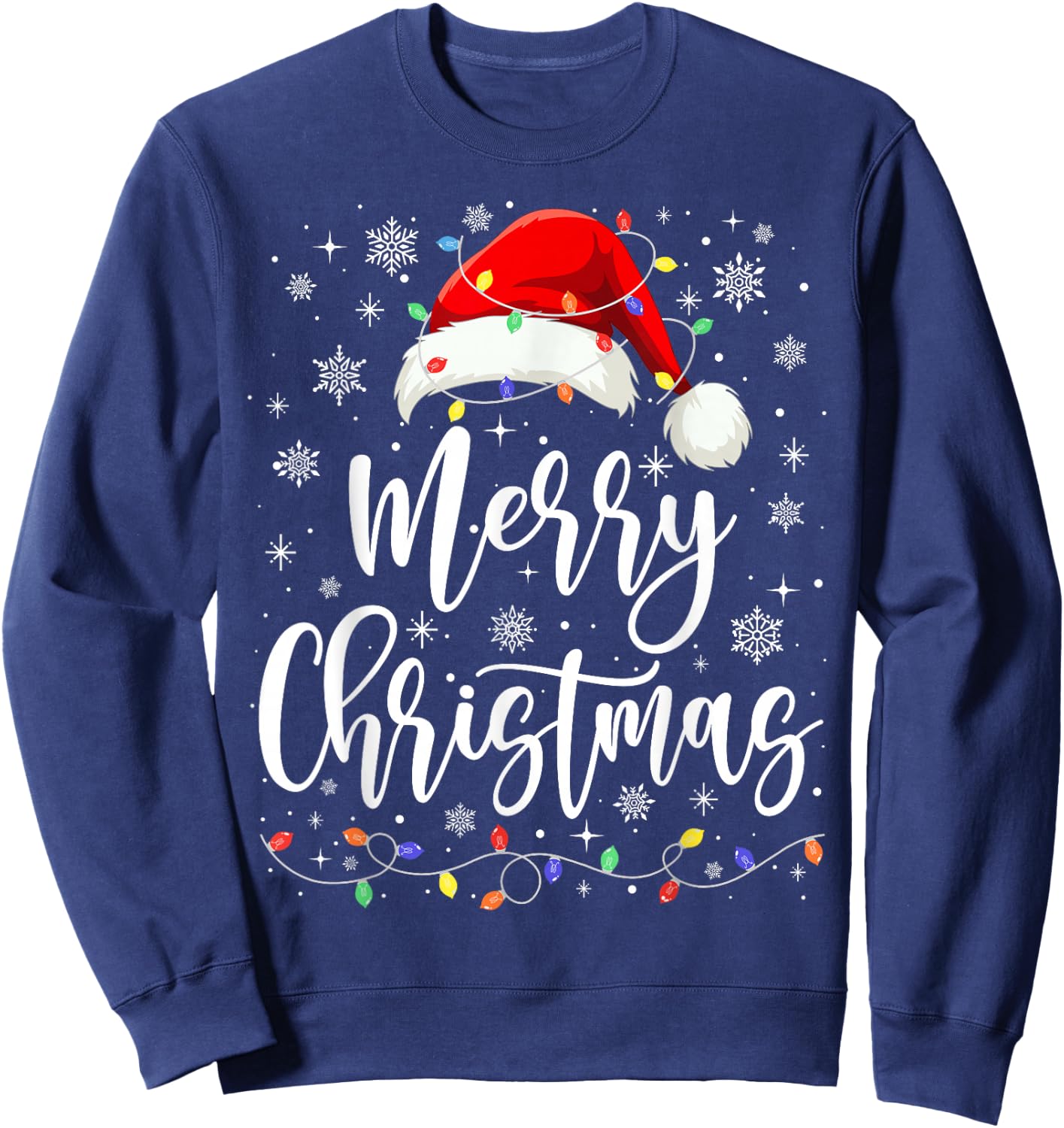 Merry Christmas Lights Red Santa Family Xmas Pajamas Sweatshirt - Sweatshirt | Navy