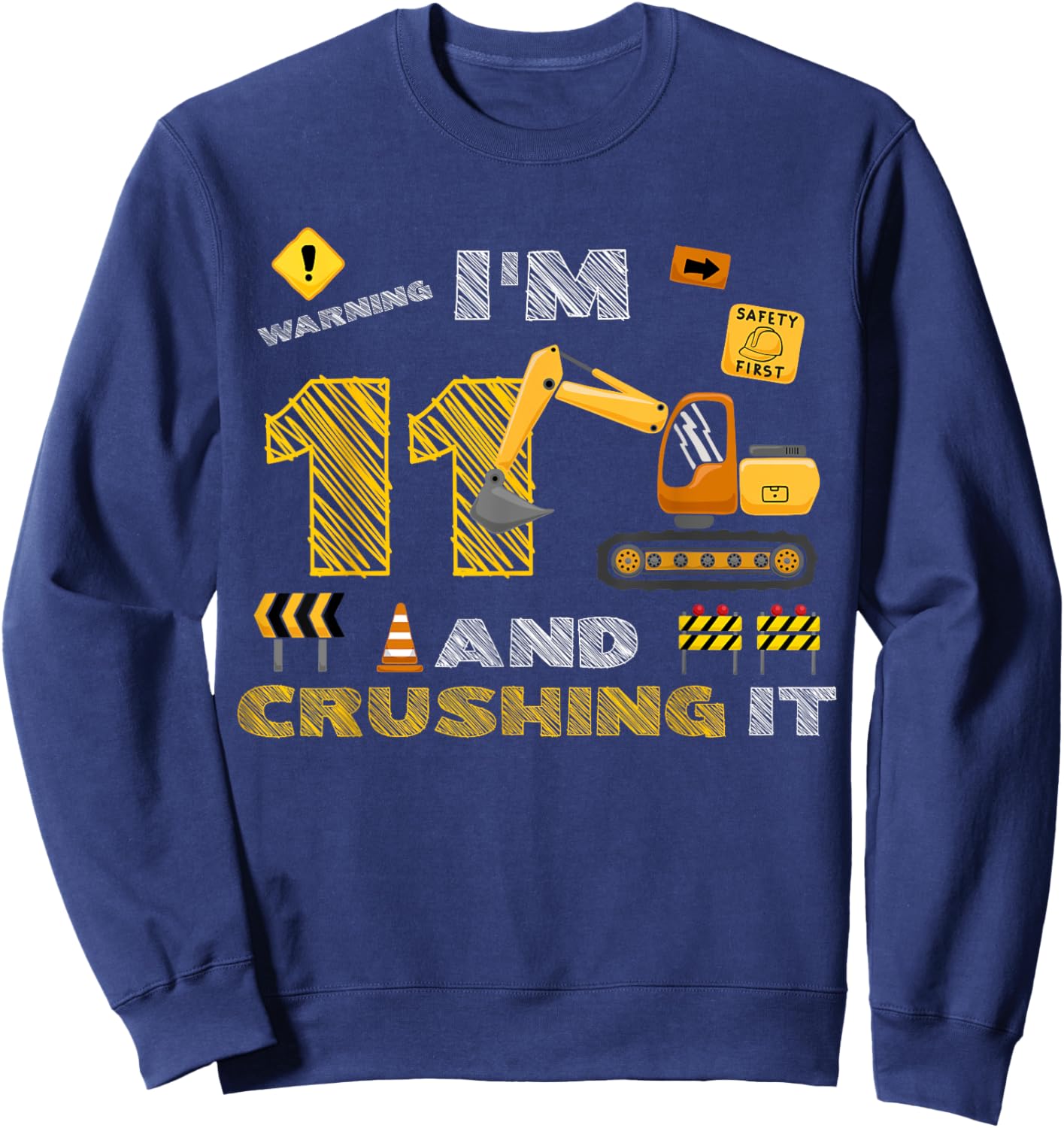 Construction Truck 11th Birthday Construction Theme 11 Year Sweatshirt - Sweatshirt | Navy