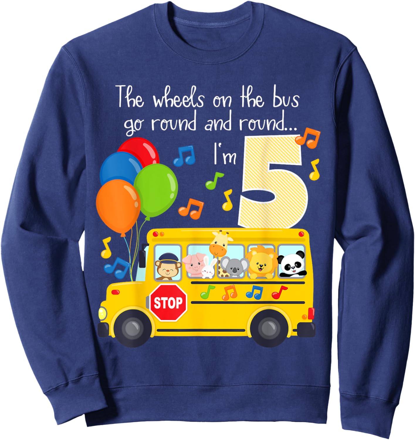 The Wheels On The Bus 5th Birthday 5 Yrs Old Family Matching Sweatshirt - Sweatshirt | Navy