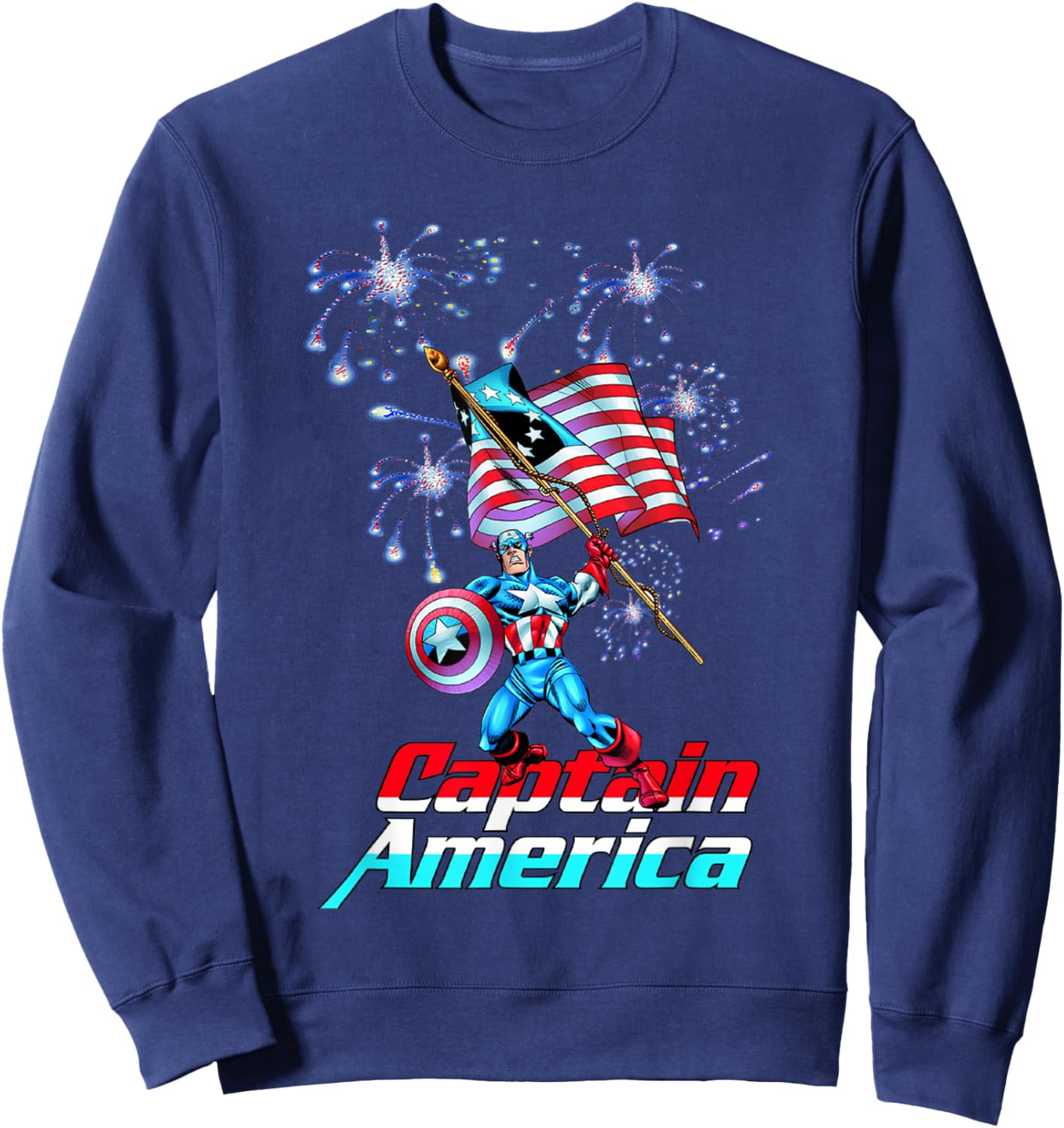 Marvel Comics Retro Classic Captain America 4th of July Flag Sweatshirt - Sweatshirt | Navy