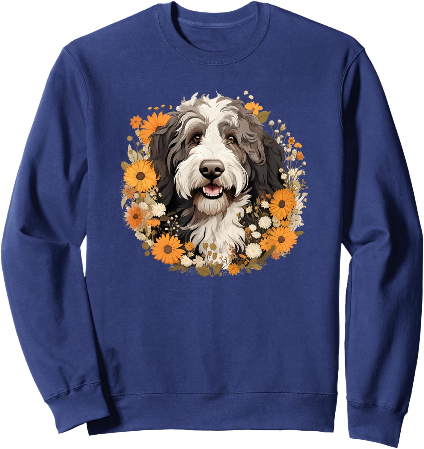 Cute Girls Kids Funny Wild Flowers Sheepadoodle Lover Sweatshirt - Sweatshirt | Navy