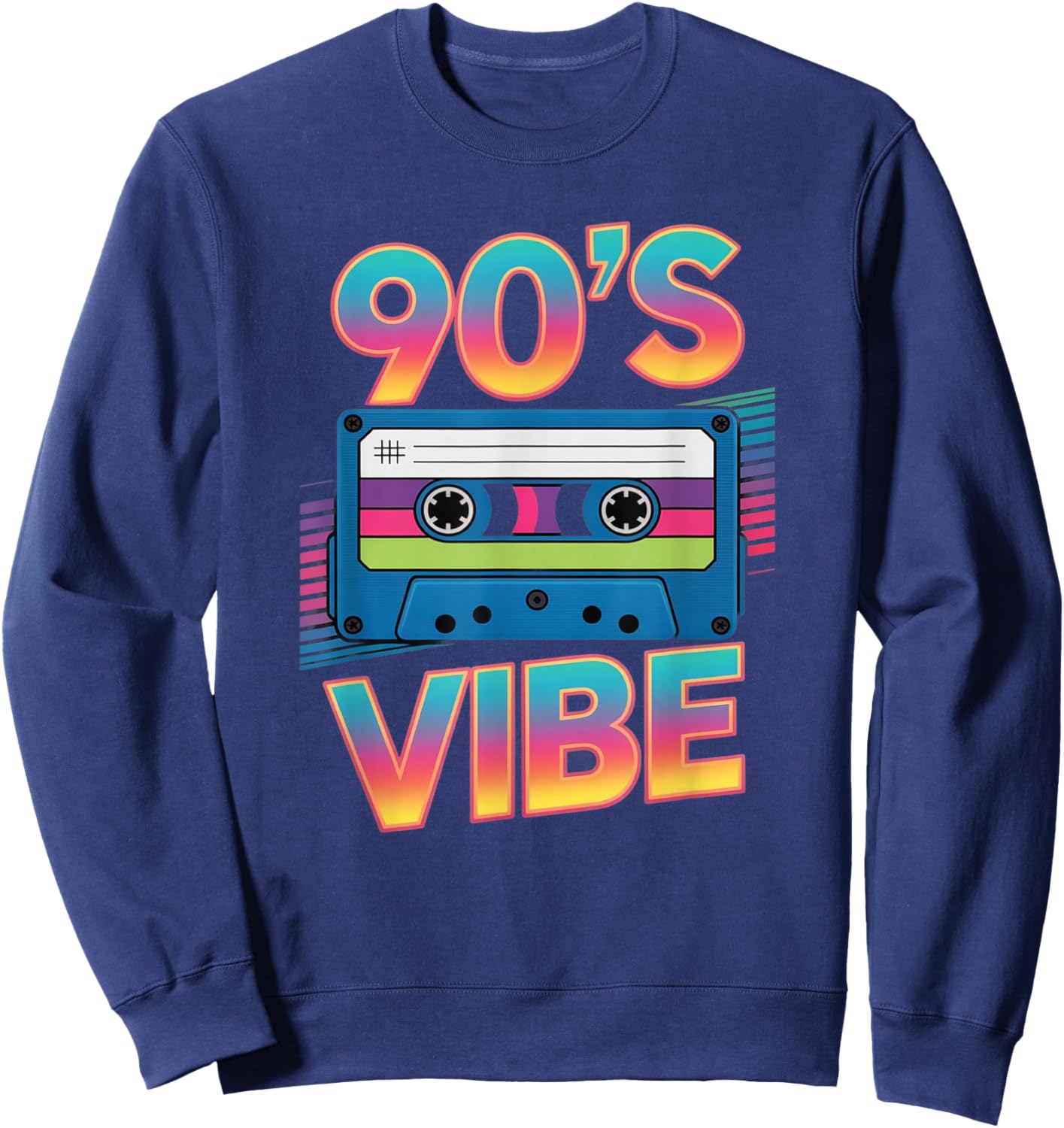 90’s Vibe Retro Cassette Tape Vintage 90s Aesthetic Art Sweatshirt - Sweatshirt | Navy