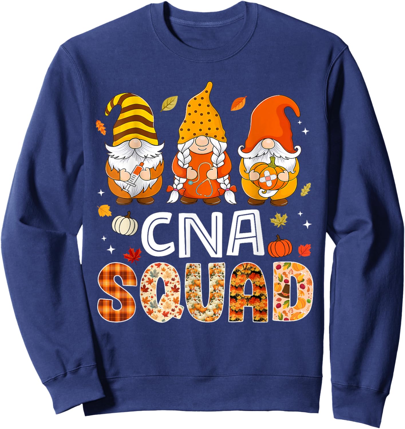 CNA Squad Gnome Nurse Leopard Thanksgiving Fall Stethoscope Sweatshirt - Sweatshirt | Navy