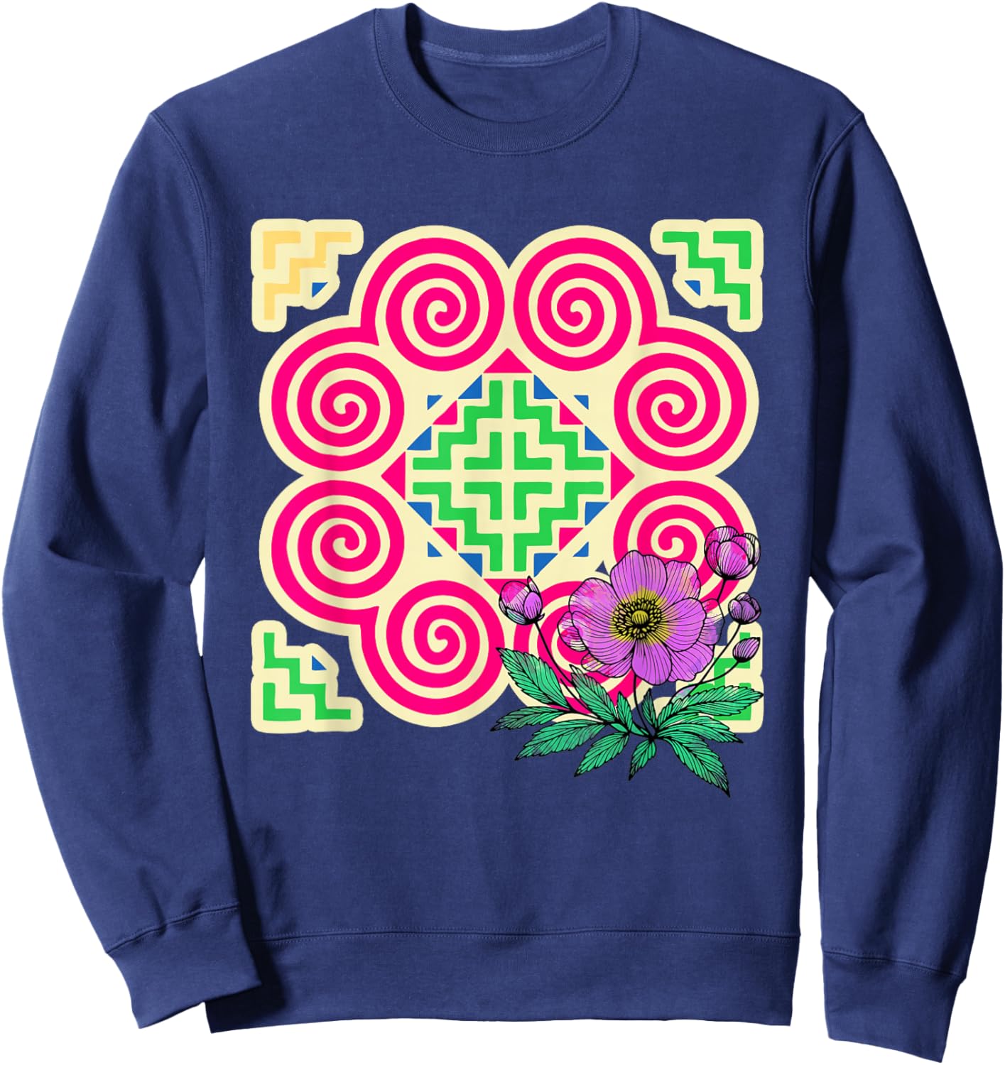 Hmong Pattern Miao Hmoob Patterns Flowers Sweatshirt - Sweatshirt | Navy