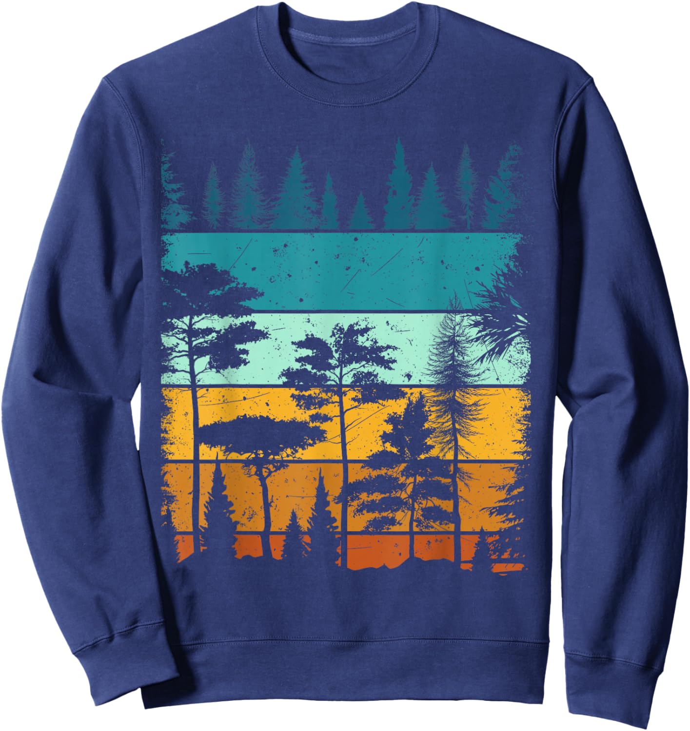 Retro Forest Trees Outdoors Nature Wildlife Vintage Graphic Sweatshirt - Sweatshirt | Navy