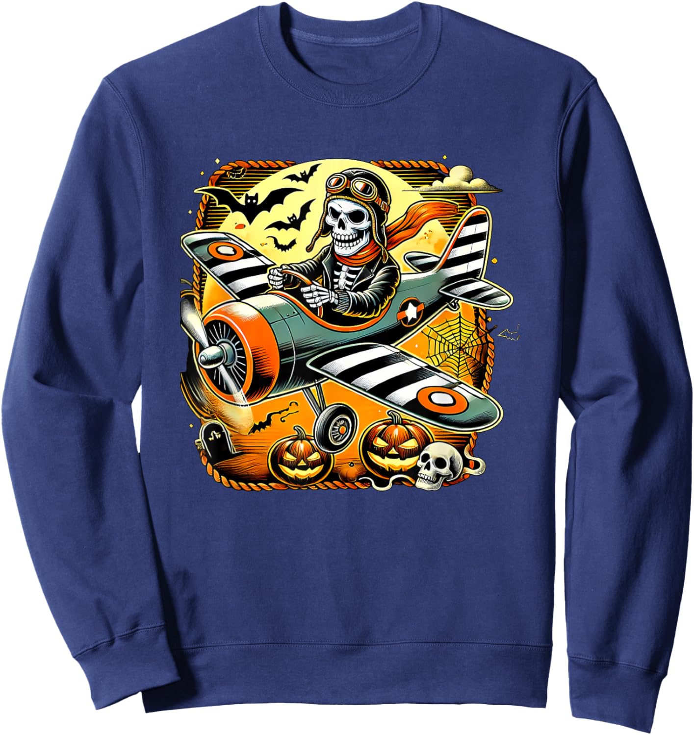 Halloween Skeleton Airplane Sweatshirt - Sweatshirt | Navy
