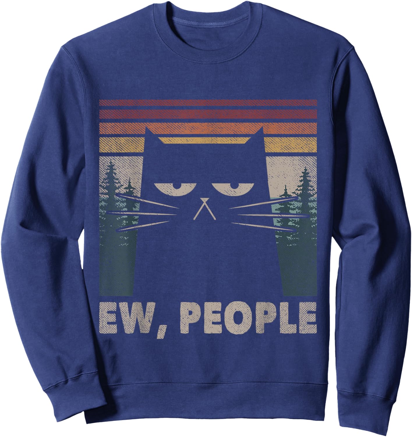 Vintage Ew People Black Cat Funny Anti Social Introvert Men Women Kids Sweatshirt - Sweatshirt | Navy