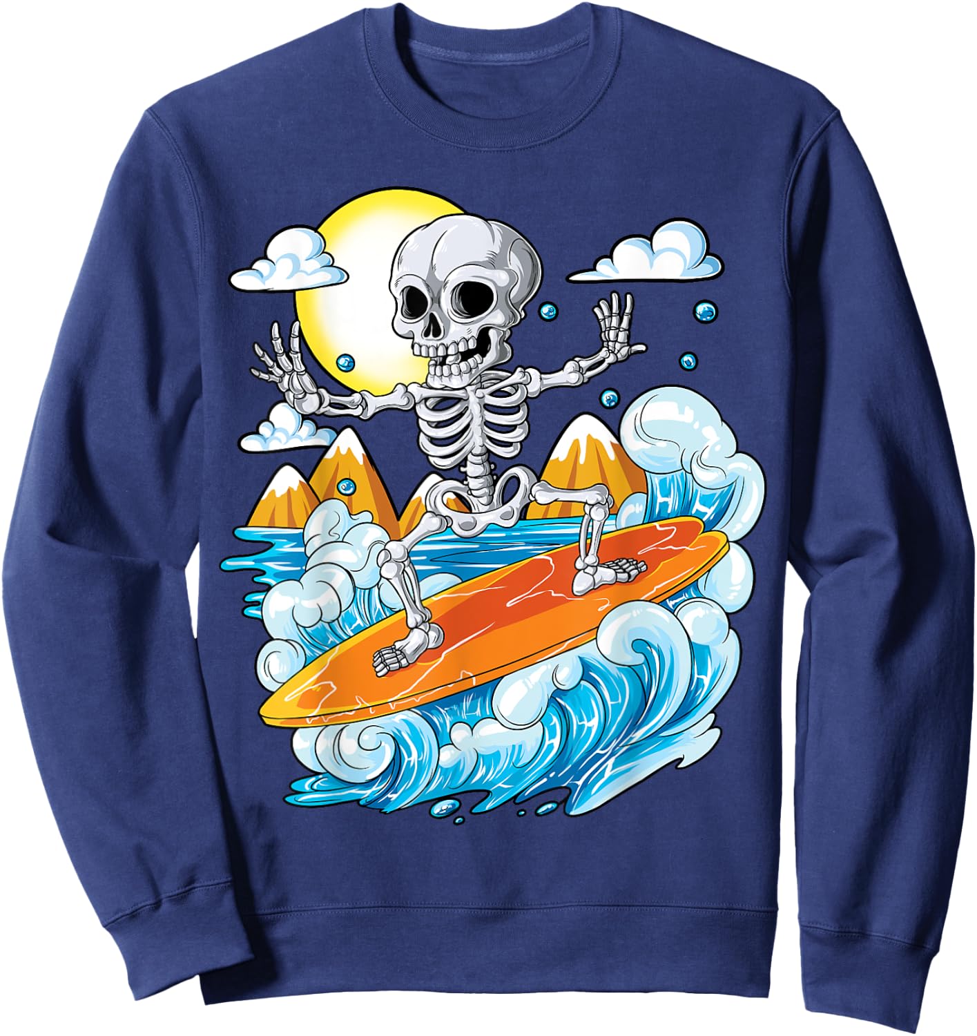 Skeleton Surfing Halloween Hawaii Hawaiian Men Women Surfer Sweatshirt - Sweatshirt | Navy