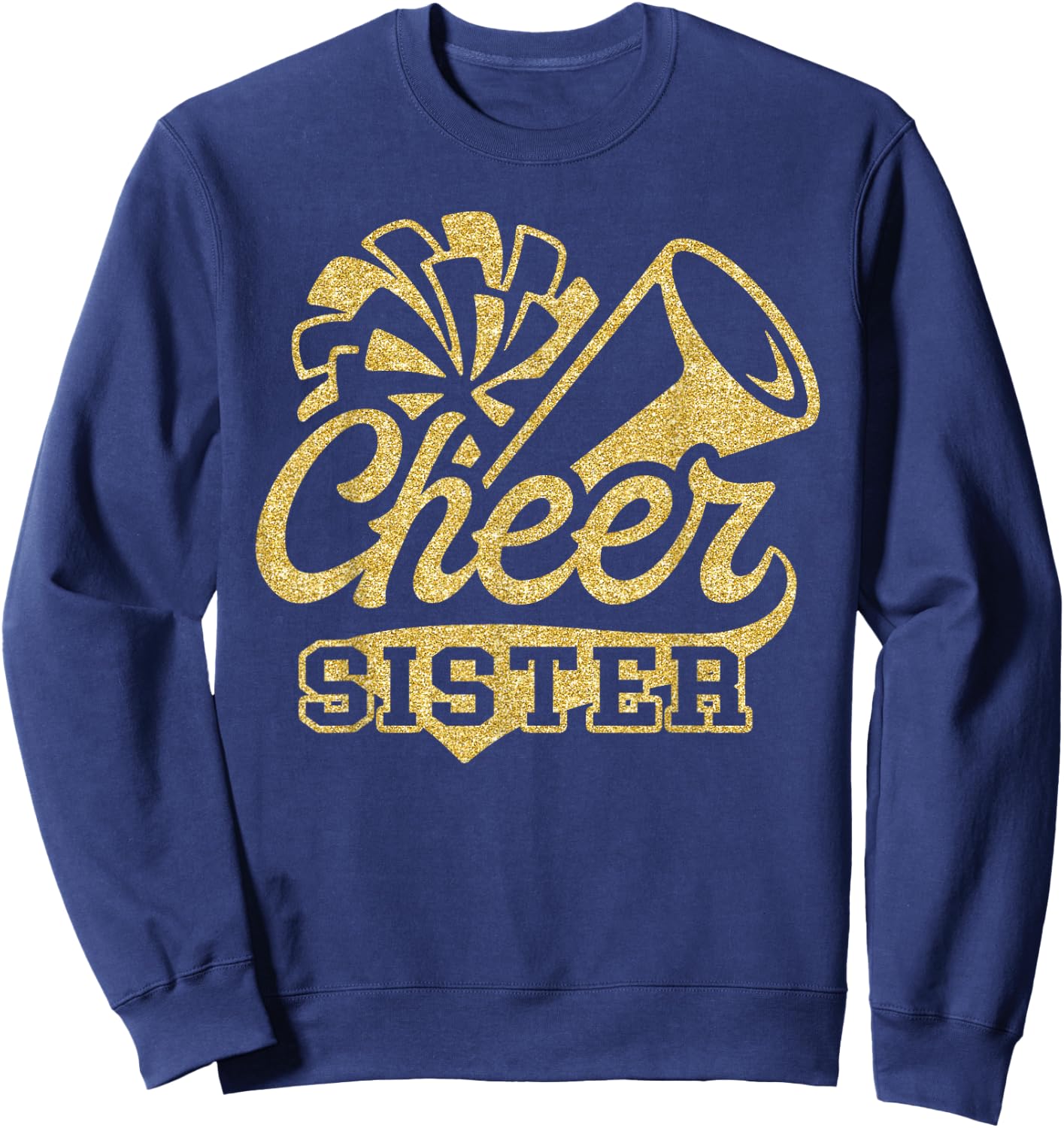 Cheer Sister Biggest Fan Black Yellow Gold Pom Pom Sweatshirt - Sweatshirt | Navy
