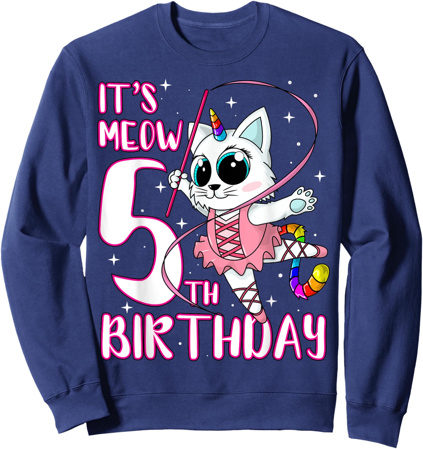Its Meow 5th Birthday Kittycorn Unicorn Cat Kids Party Gift Sweatshirt - Sweatshirt | Navy