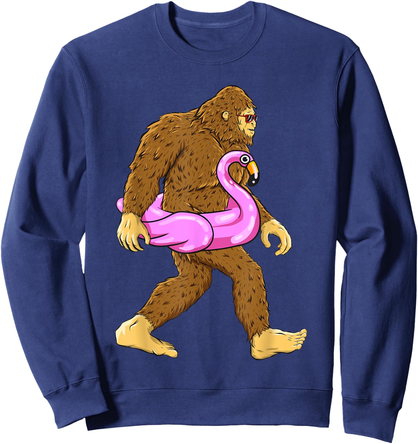 Pool Party Bigfoot Pink Float Flamingo Sasquatch Bird Lover Sweatshirt - Sweatshirt | Navy