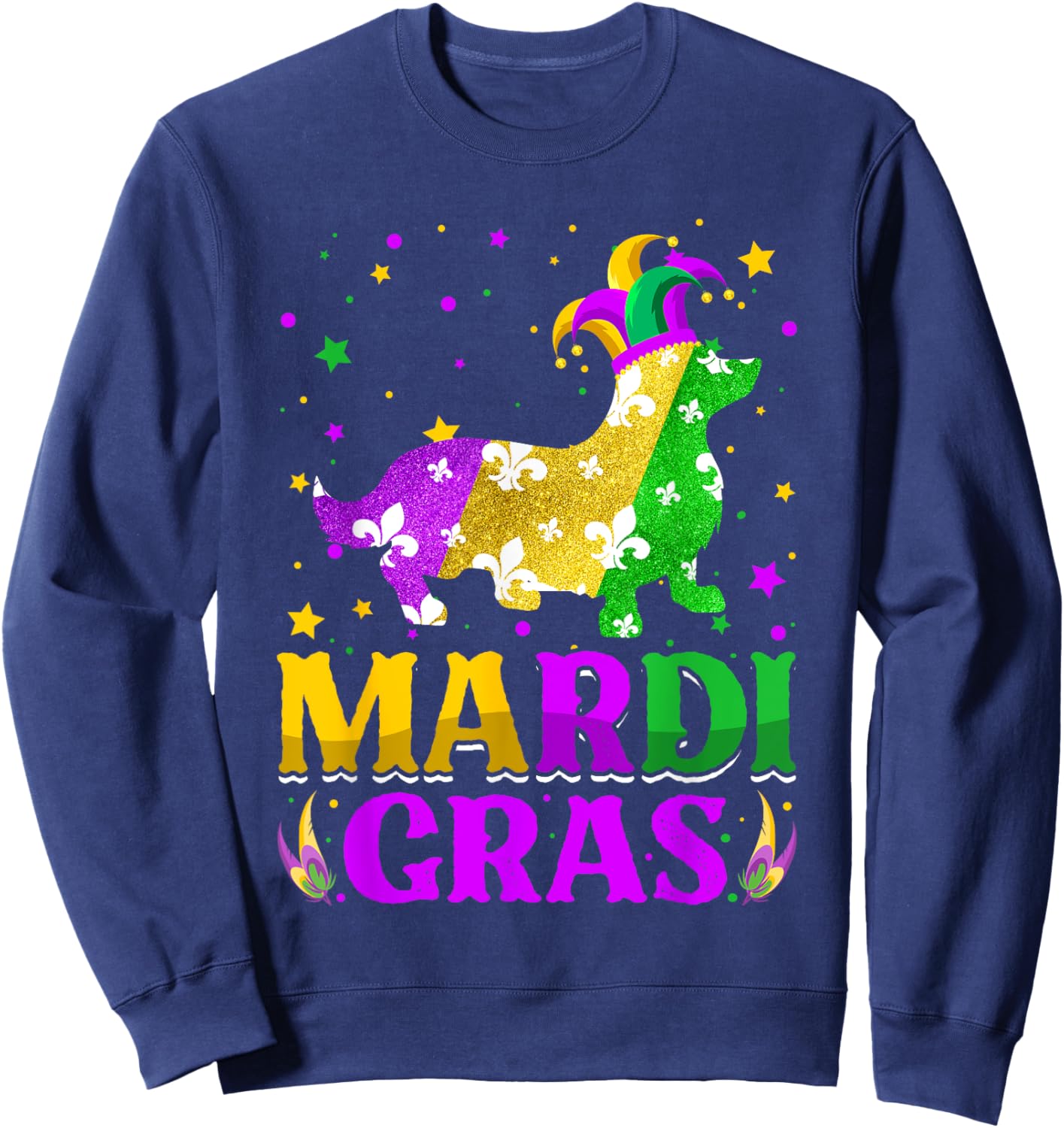 Mardi Gras Corgi Dog Lover Carnival Jester Sweatshirt - Sweatshirt | Navy