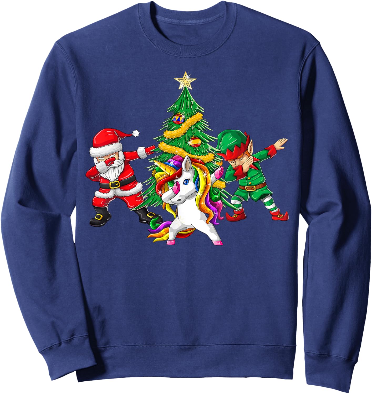 Dabbing Santa Elf Unicorn Christmas Tree Kids Boy Girl Gifts Sweatshirt - Sweatshirt | Navy