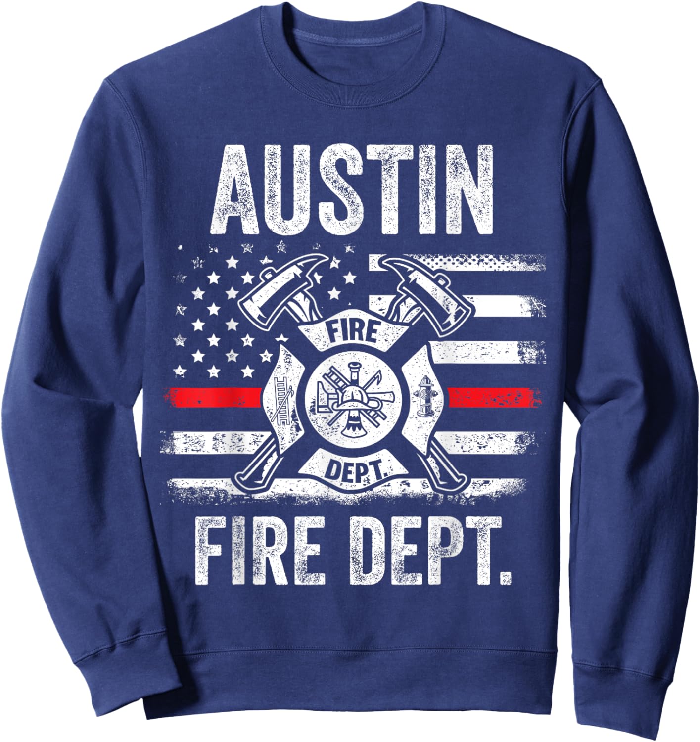 Austin Texas Fire Department Thin Red Line Fireman Sweatshirt - Sweatshirt | Navy
