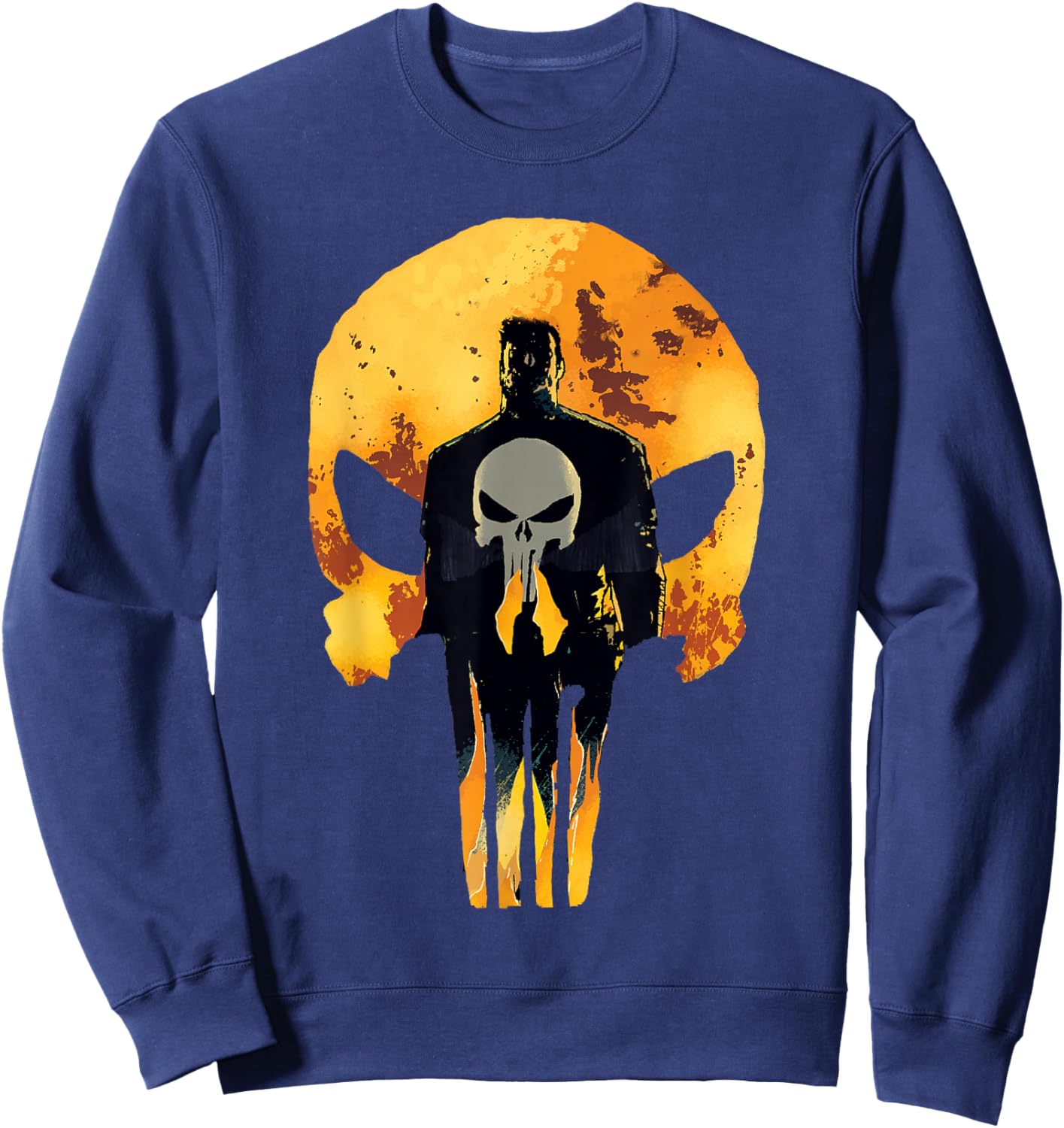 Marvel Punisher Shadowed Frank & Skull in Flames Sweatshirt - Sweatshirt | Navy