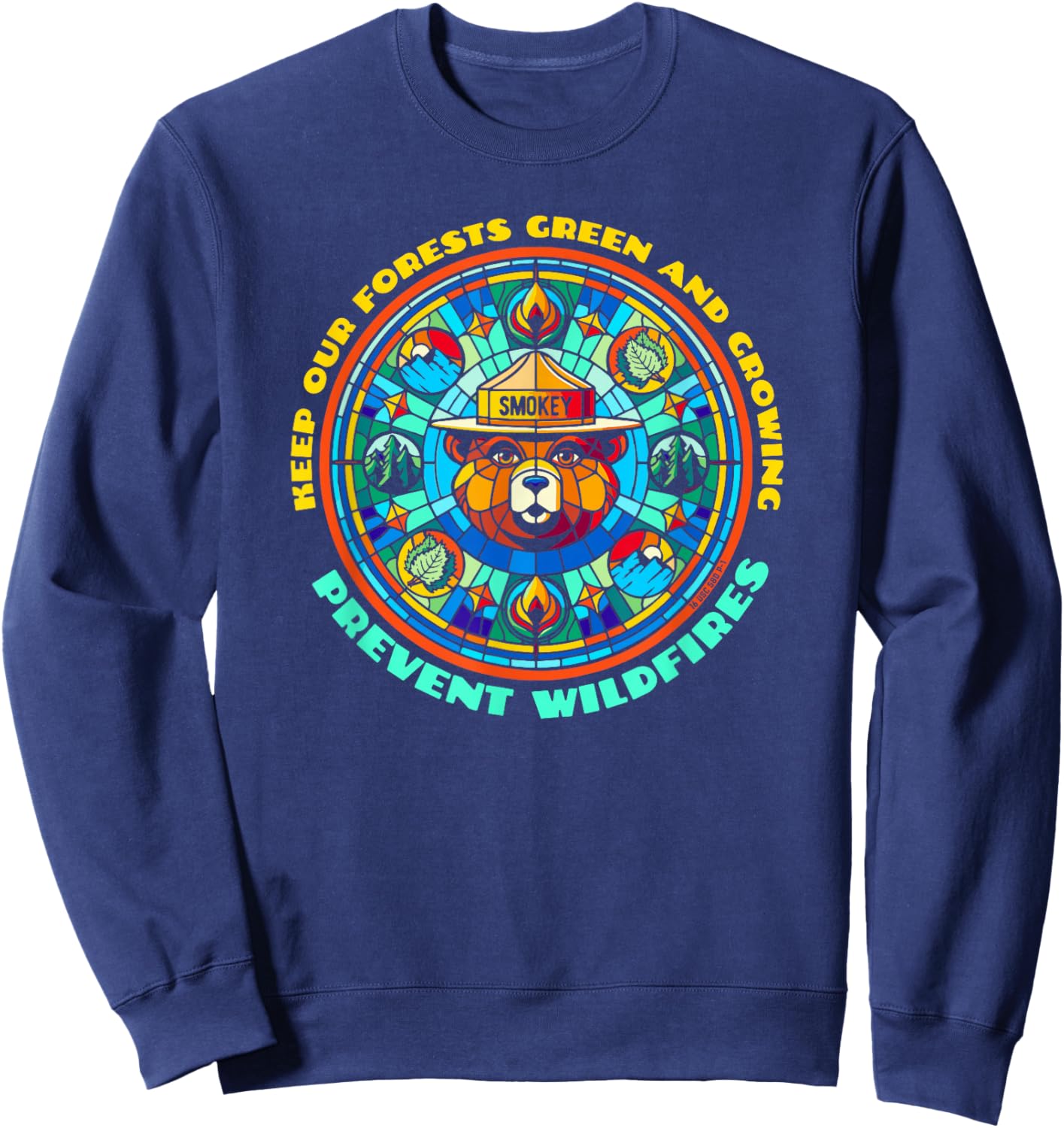 Smokey Bear Stained Glass Art Prevent Wildfires Retro Sweatshirt - Sweatshirt | Navy