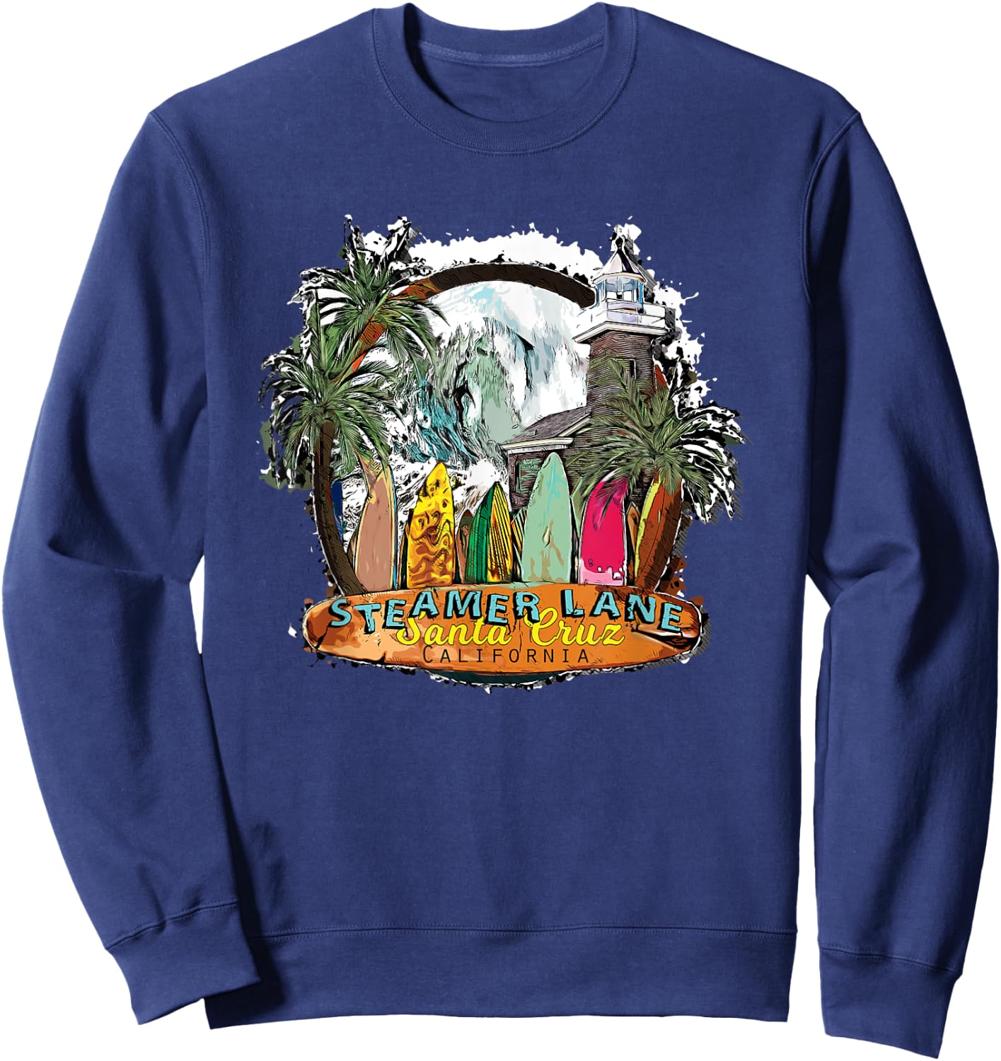 Surfing Santa Cruz Ca Steamer Lane Surf Town Souvenir Sweatshirt - Sweatshirt | Navy