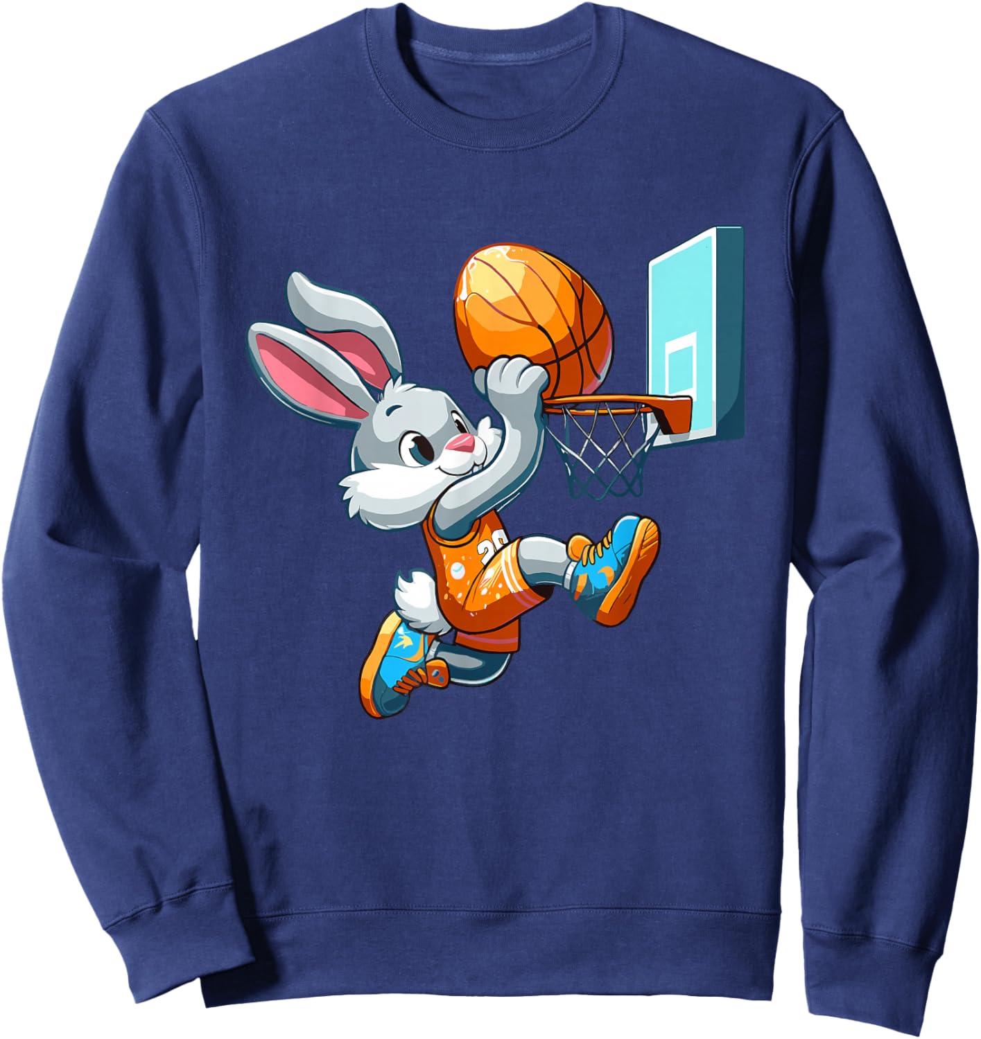 Bunny Rabbit Playing Dunking Basketball Easter Egg Dunk Kids Sweatshirt - Sweatshirt | Navy