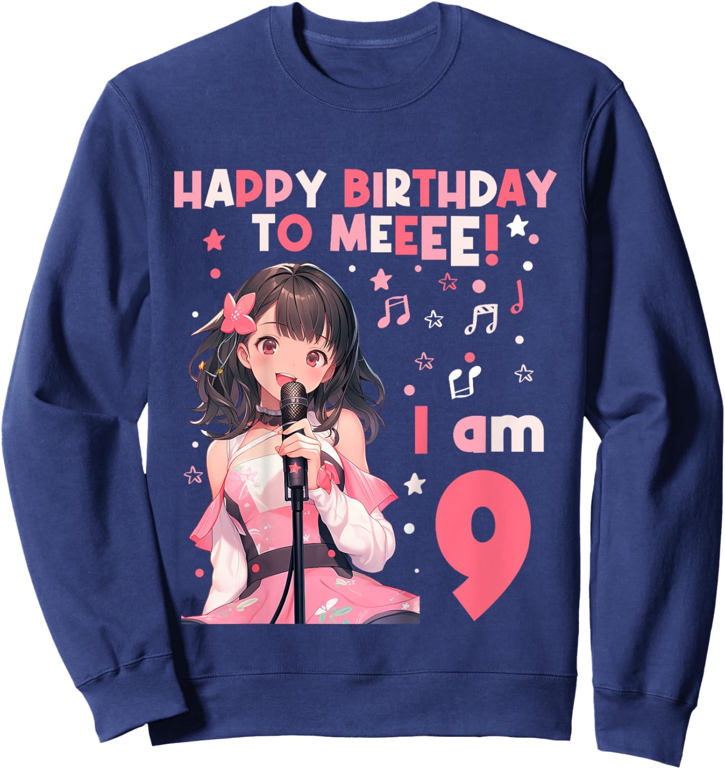 9 years old 9th birthday for Girl Anime 9 Birthday Sweatshirt - Sweatshirt | Navy