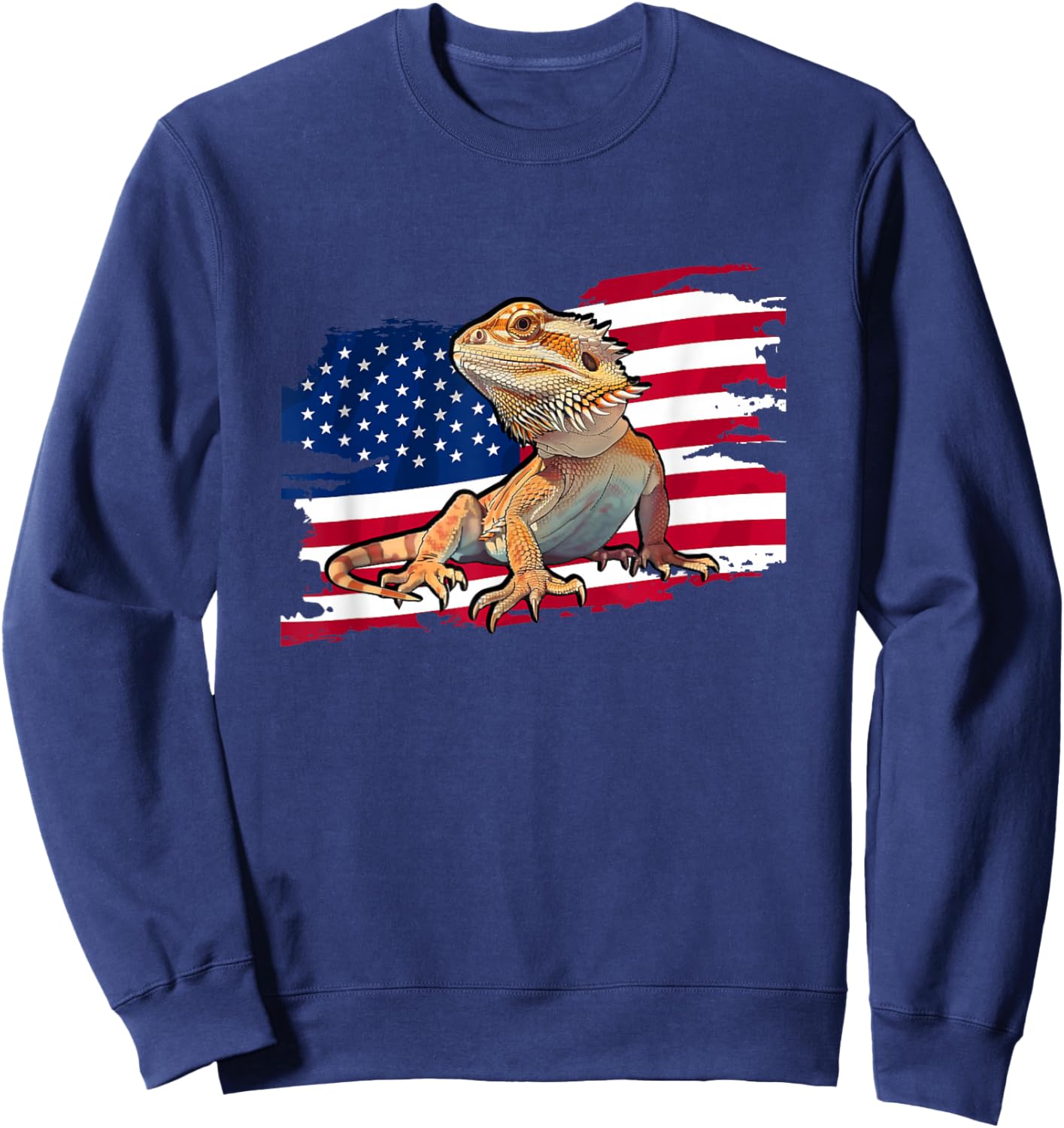 Tiny Dinosaur USA Flag 4th of July Bearded Dragon Lover Sweatshirt - Sweatshirt | Navy