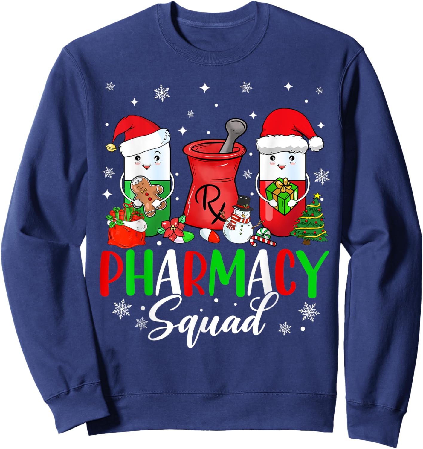 Funny Pharmacy tech Squad Christmas Matching Holiday Pajama Sweatshirt - Sweatshirt | Navy