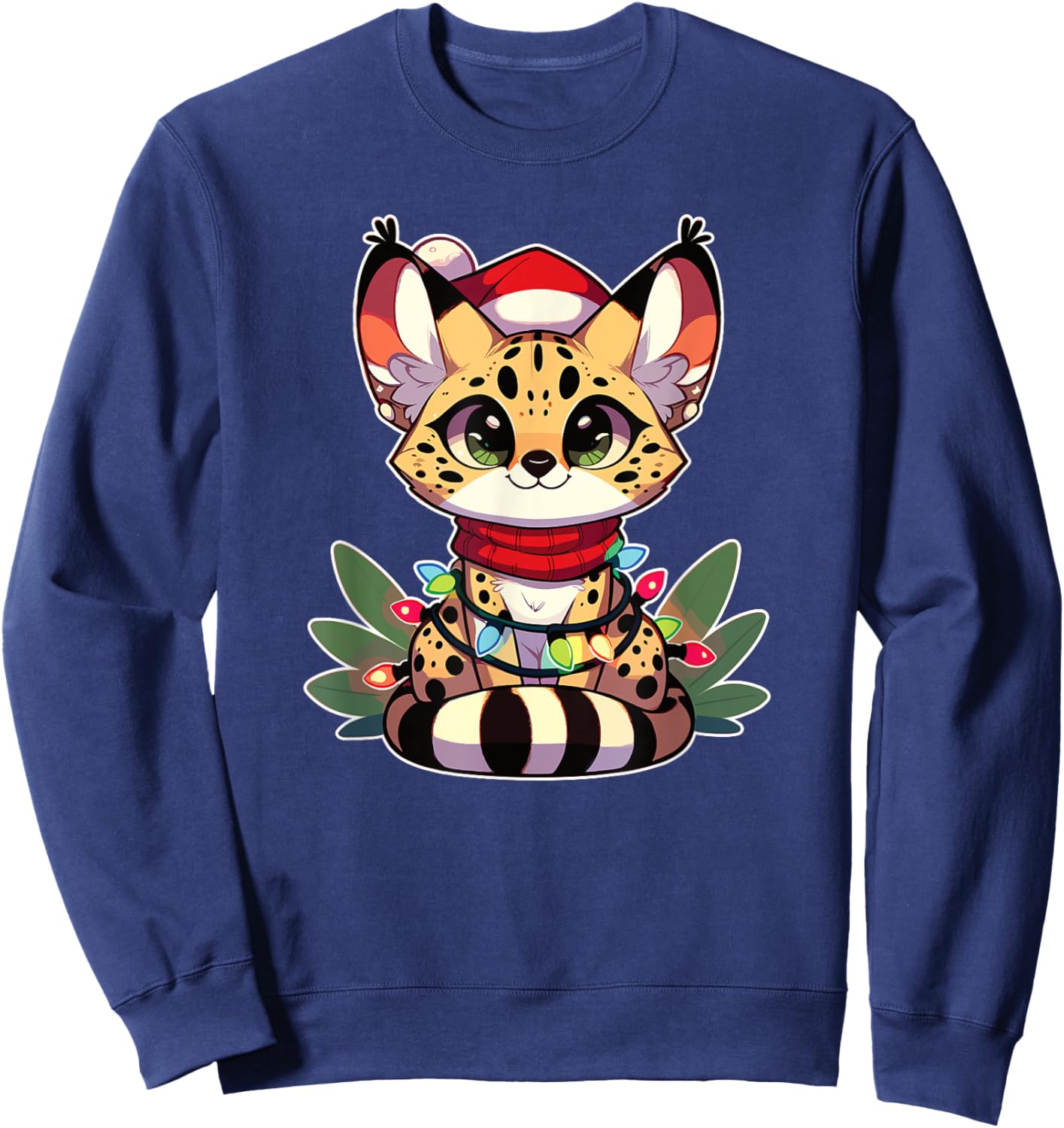 Christmas Fairy Lights Serval Cat Women Kids Sweatshirt - Sweatshirt | Navy