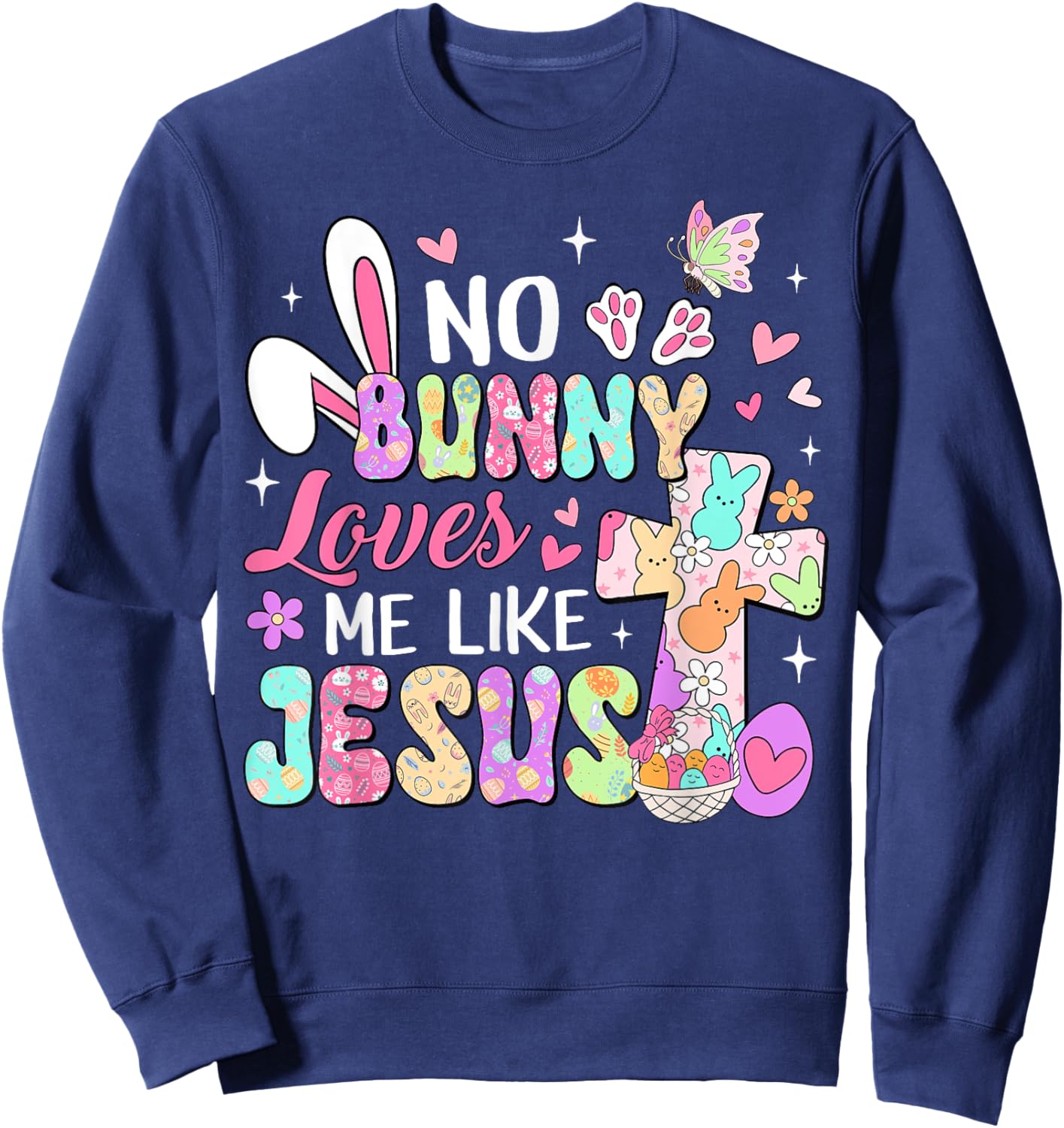 No Bunny Loves Me Like Jesus Religious Easter Christian Kids Sweatshirt - Sweatshirt | Navy