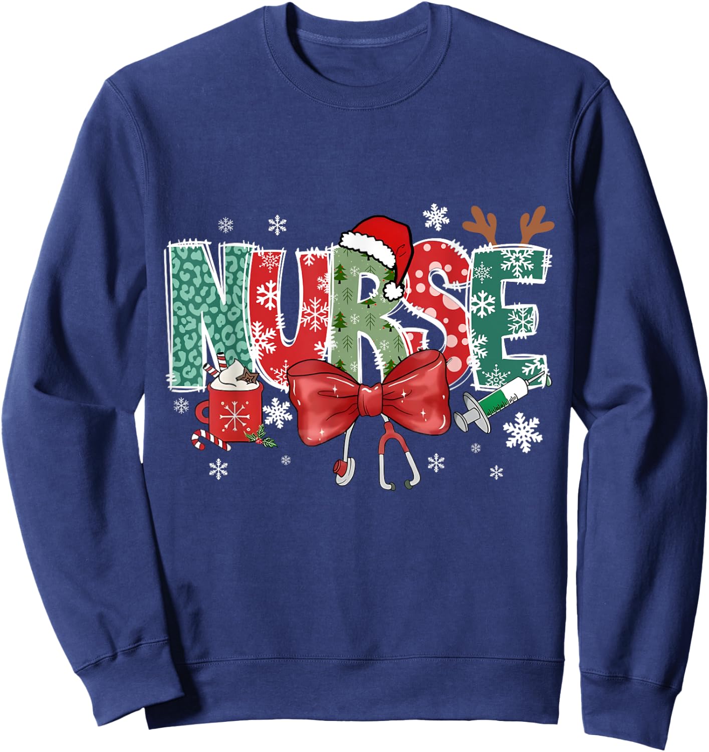 Christmas Christmas Nurse Family Humorous - , Black, Small, Short Sleeve Sweatshirt - Sweatshirt | Navy