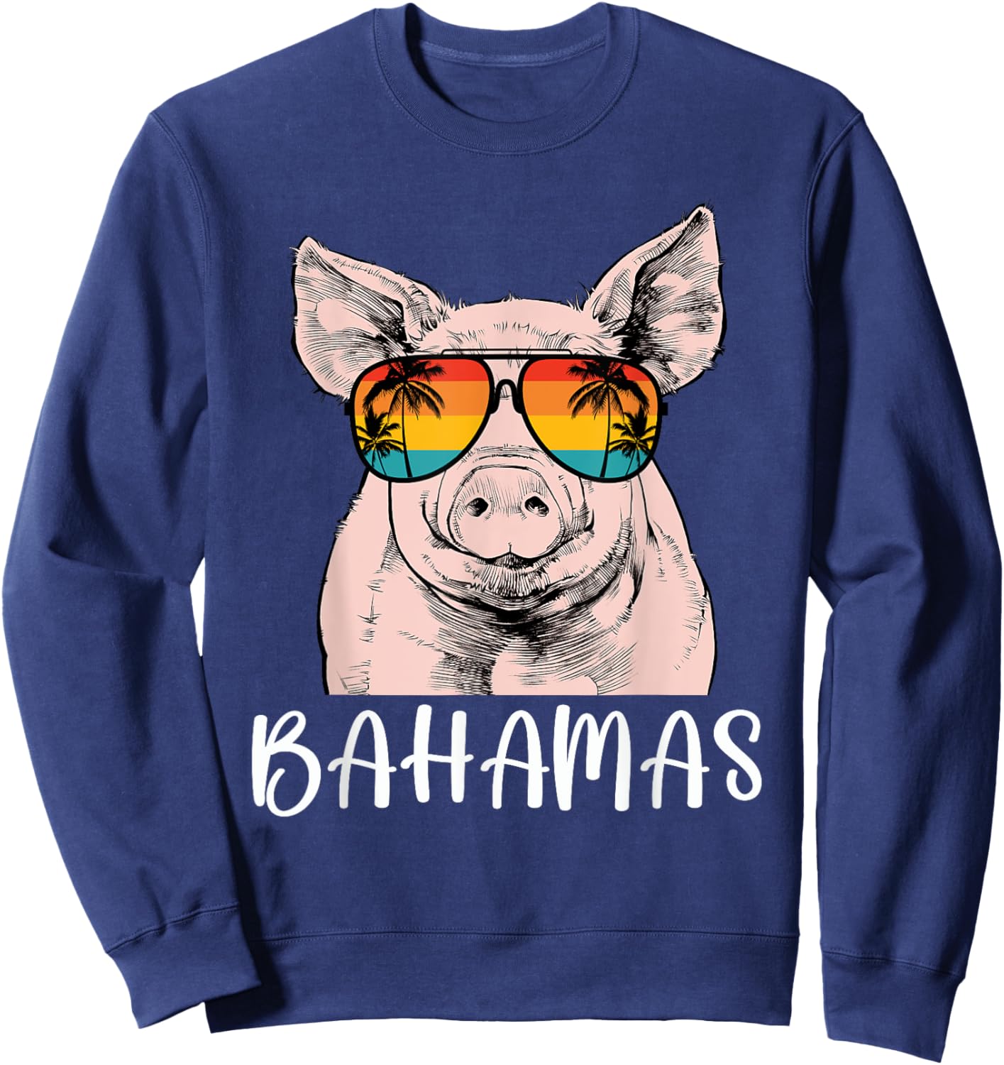 Retro Bahamas Pig Bahamas Souvenir Family Vacation Trip Sweatshirt - Sweatshirt | Navy