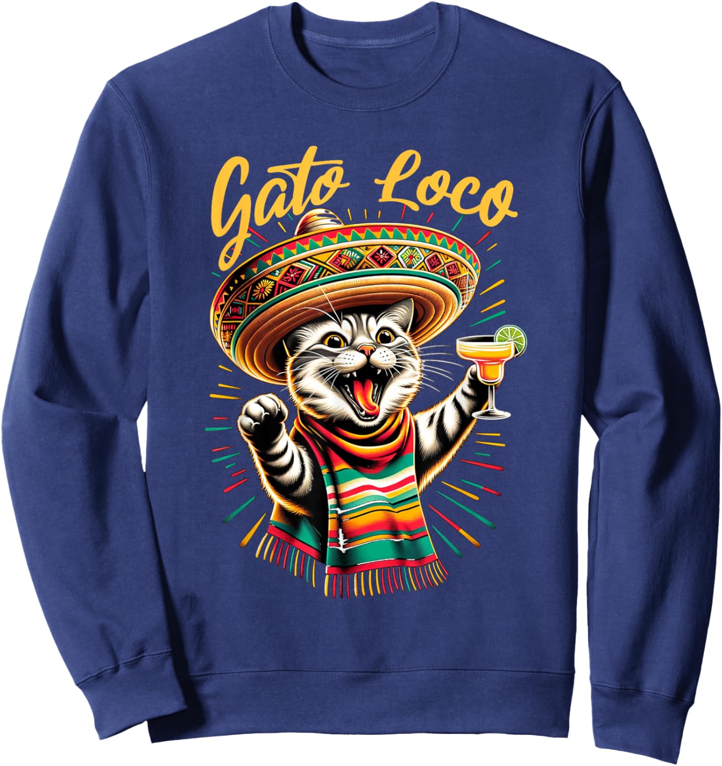 Mexican Gato Loco Sombrero Cat Cinco De Mayo Funny Cat Women Sweatshirt - Sweatshirt | Navy