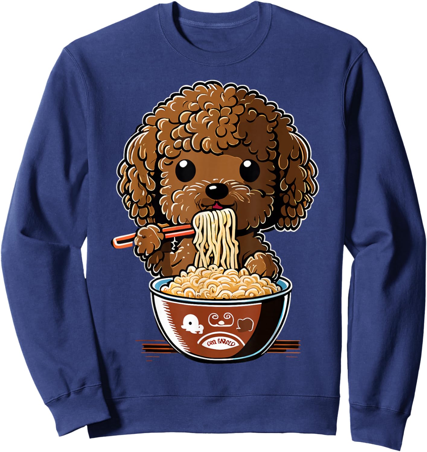 Anime Pet Design Cute Toy Poodle Dog Eating Ramen -Kids Sweatshirt - Sweatshirt | Navy