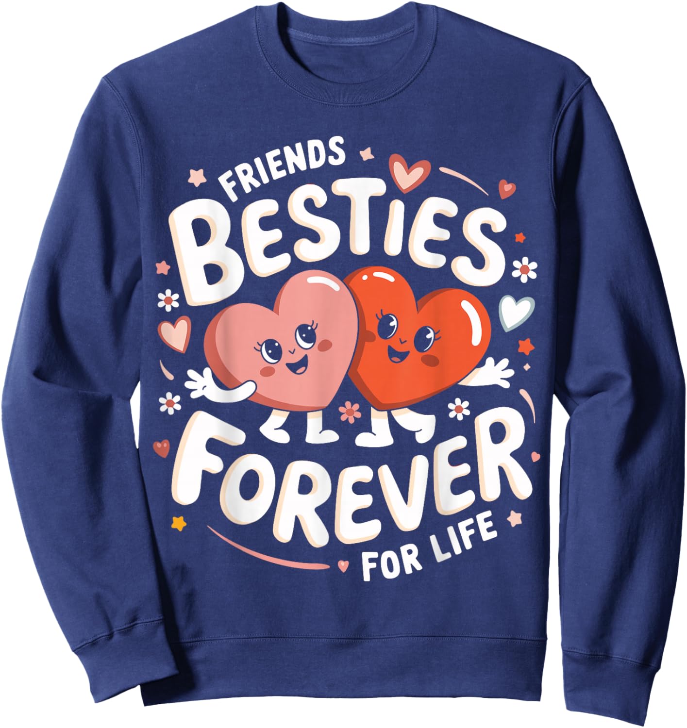 Cute Besties Forever Hearts Friendship Girls Valentines Day Sweatshirt - Sweatshirt | Navy