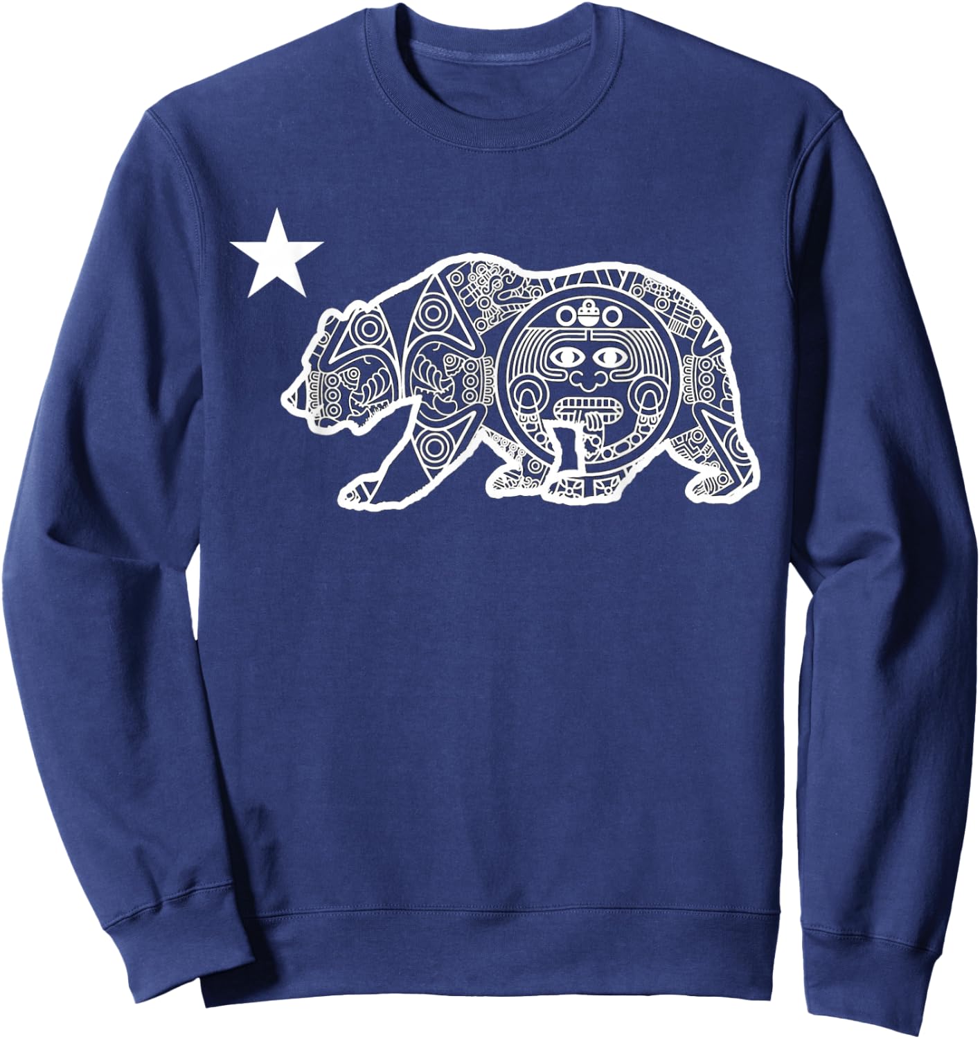 California Flag Bear Aztec Calendar Sweatshirt - Sweatshirt | Navy