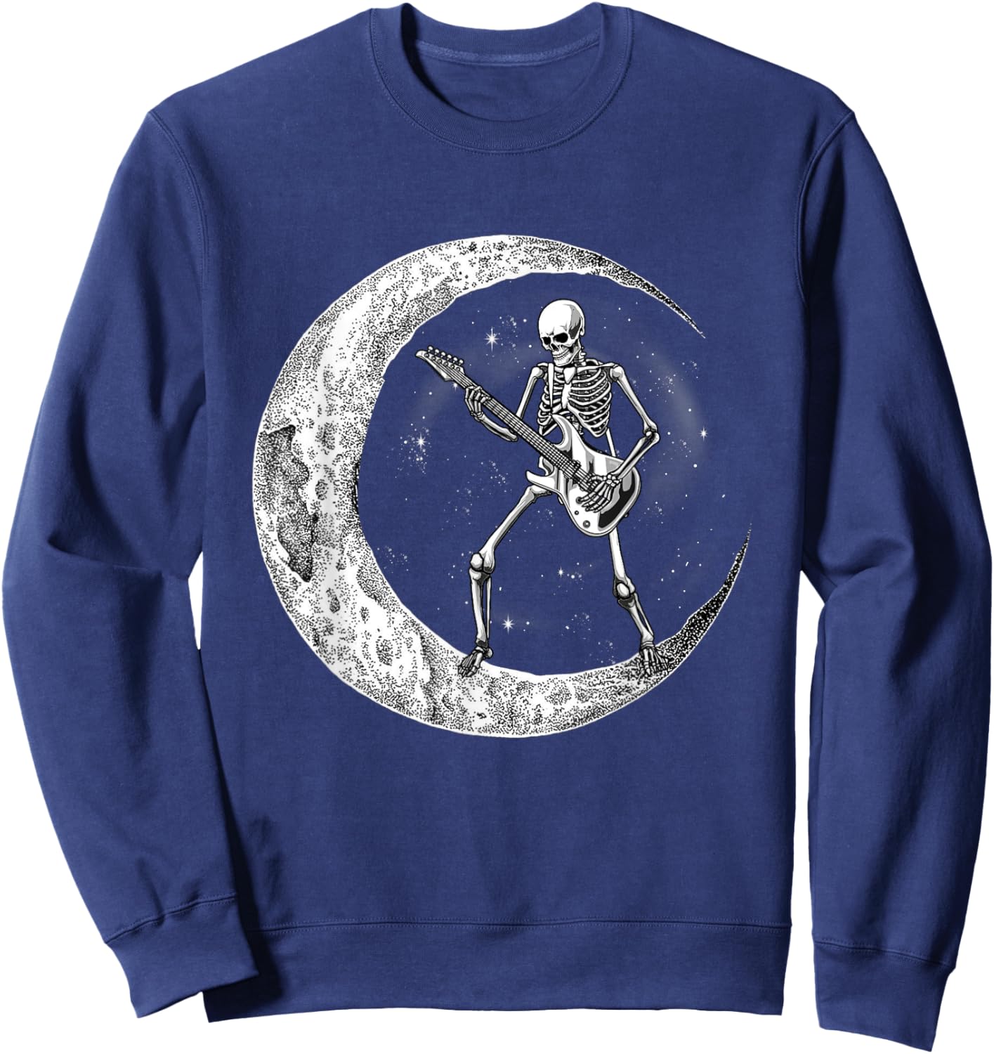 Skeleton Moon Rock & Roll Musician Guitar Lover Halloween Sweatshirt - Sweatshirt | Navy