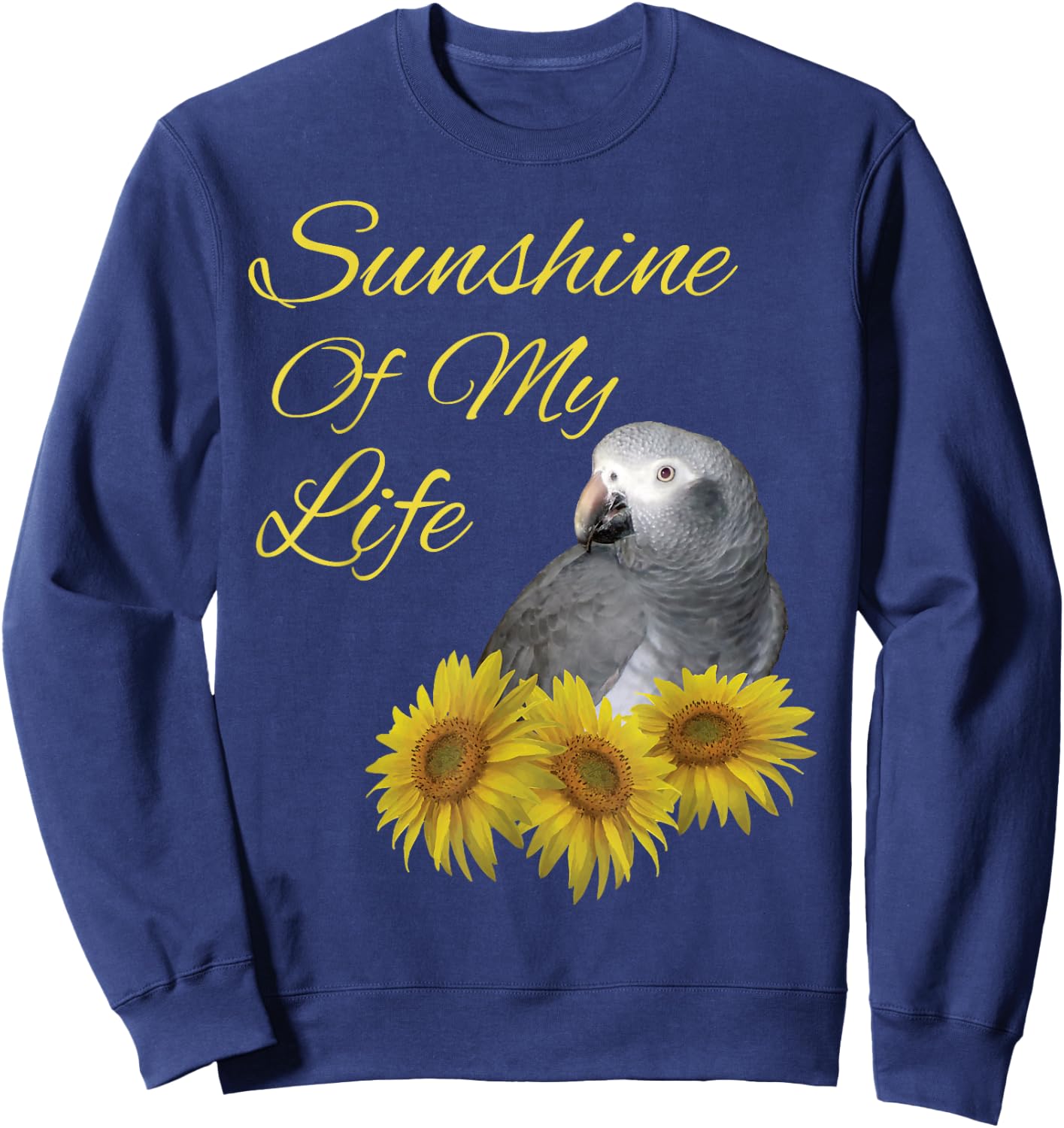 Timneh African Grey Parrot Sunshine Sunflower Sweatshirt - Sweatshirt | Navy