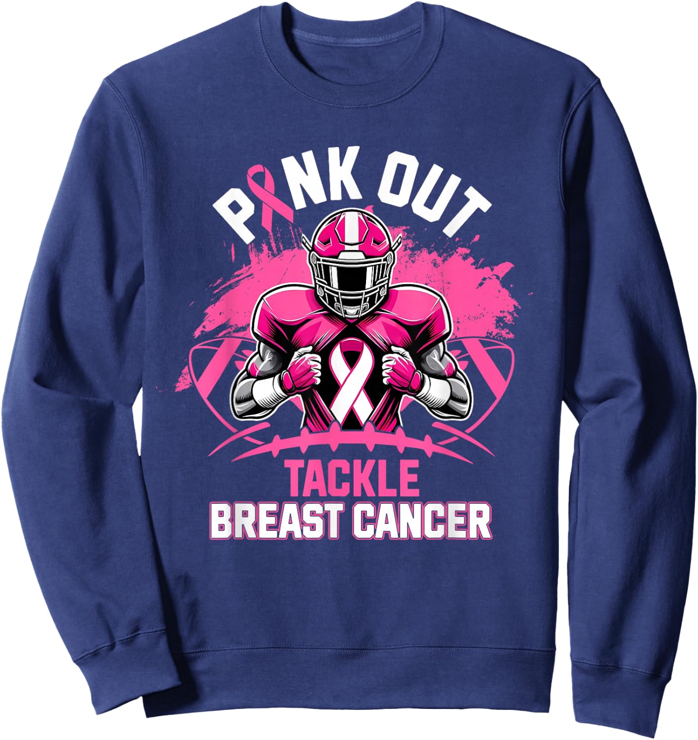 Pink Out Tackle Breast Cancer Awareness Football Pink Ribbon Sweatshirt - Sweatshirt | Navy