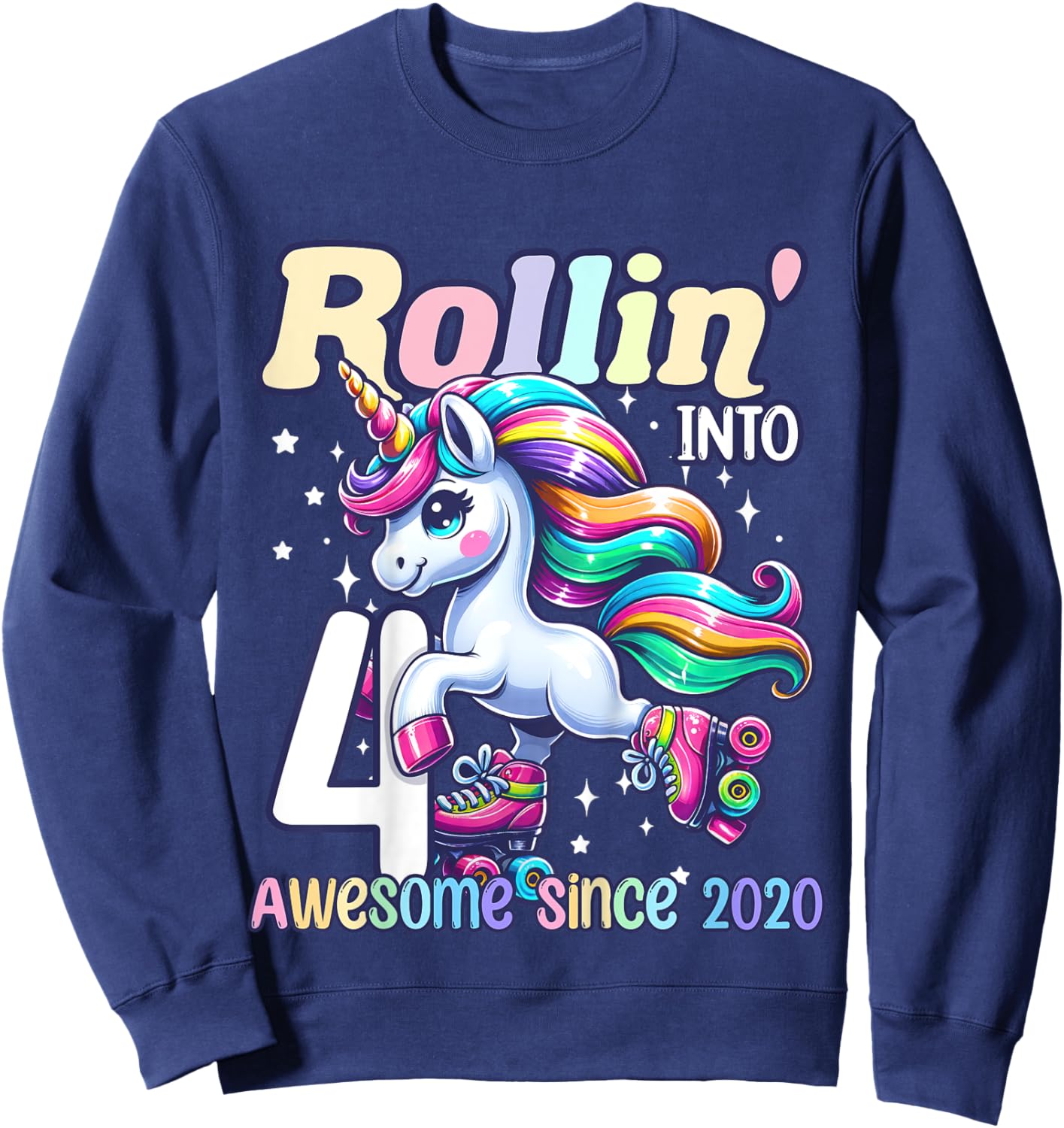 Unicorn 4th Birthday 4 Year Old Roller Skate Party Girls Sweatshirt - Sweatshirt | Navy