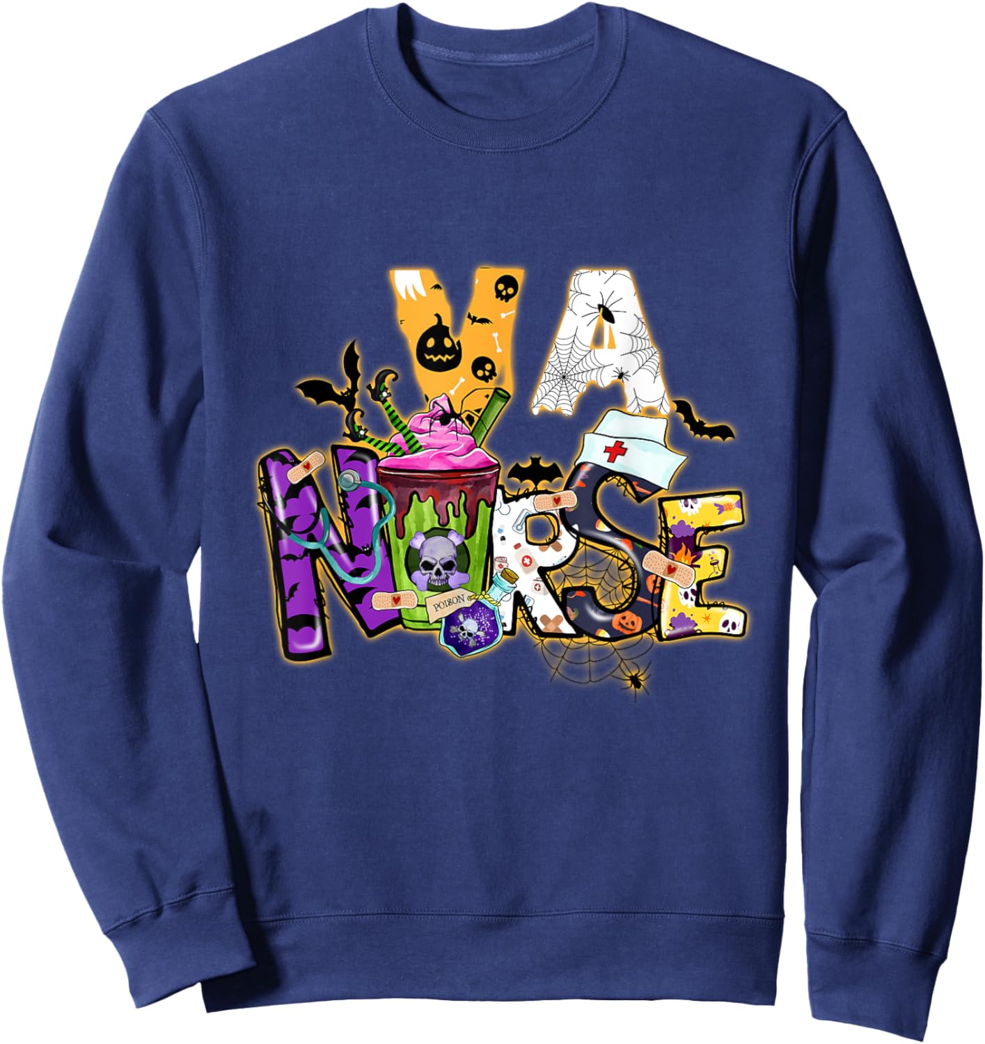 Va Nurse Witch Vintage Halloween Shirt Funny Va Nursing Rn Sweatshirt - Sweatshirt | Navy