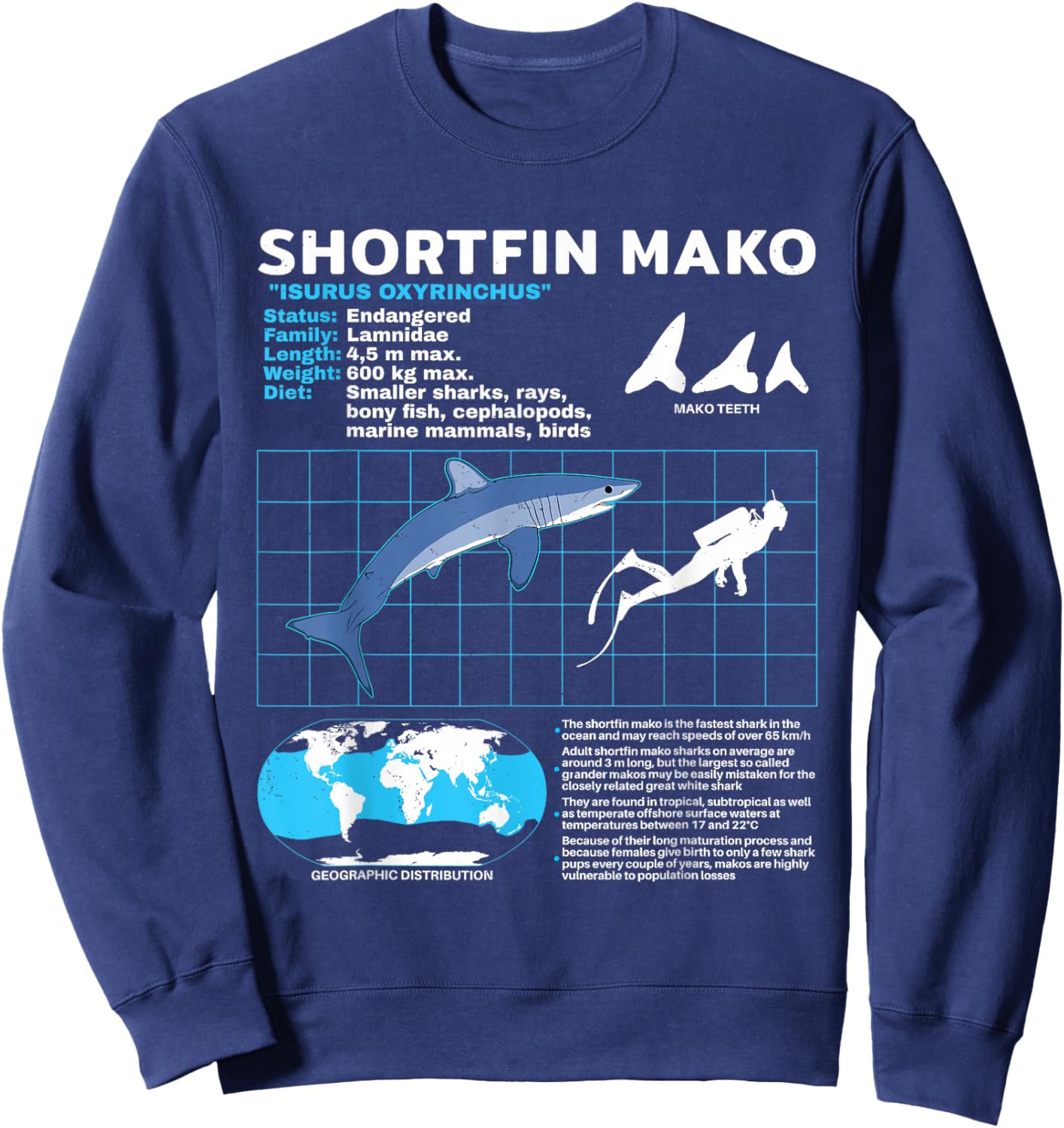 Mako Shark Fact Sheet Sweatshirt - Sweatshirt | Navy