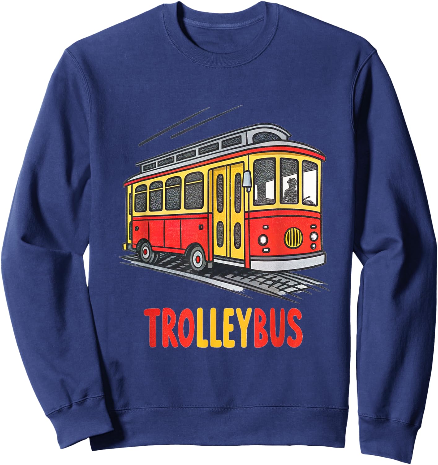Vintage Style Trolleybus Cartoon Graphic Sweatshirt - Sweatshirt | Navy