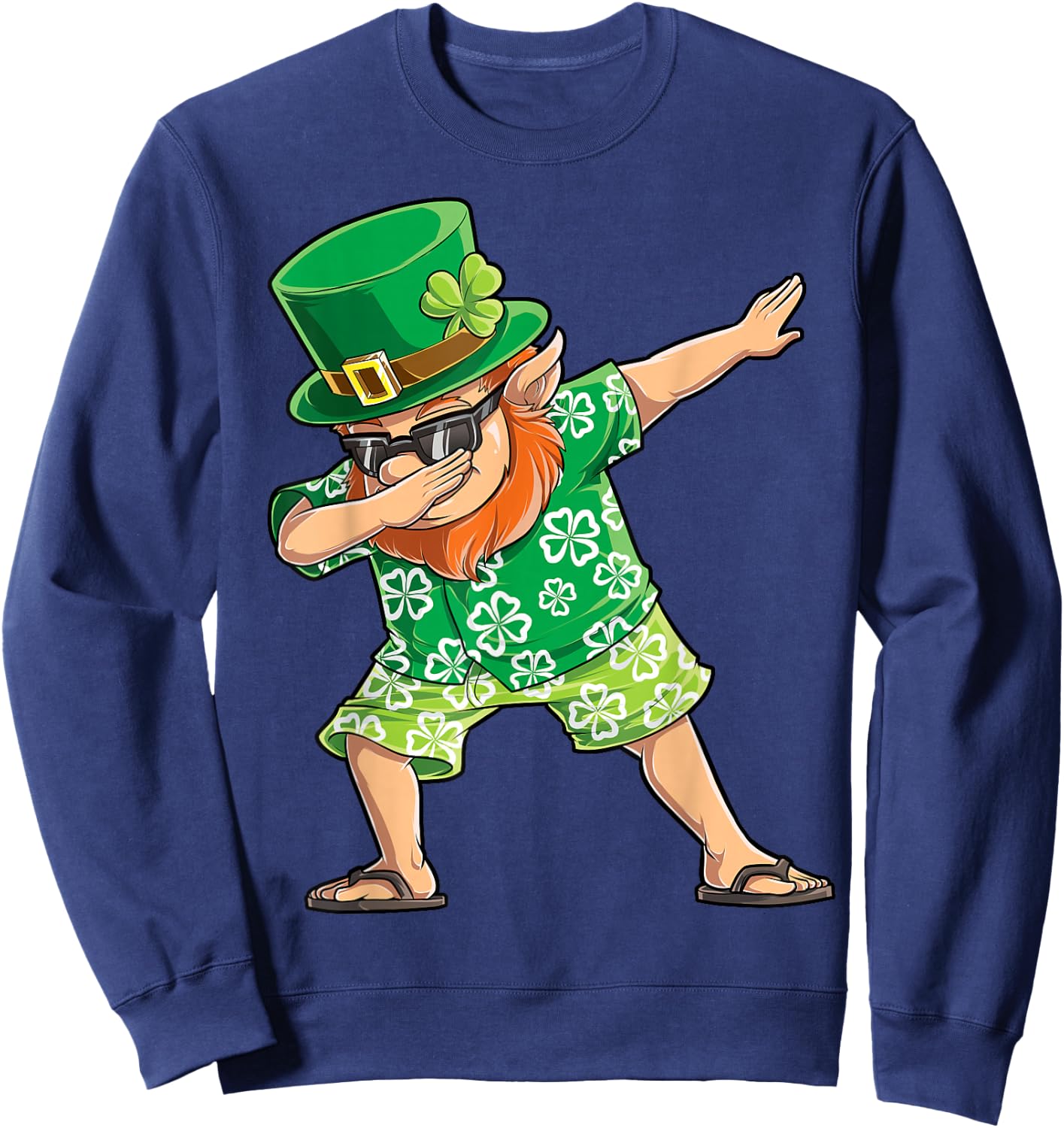 Dabbing Leprechaun St Patricks Day Boys Men Hawaiian Surfing Sweatshirt - Sweatshirt | Navy