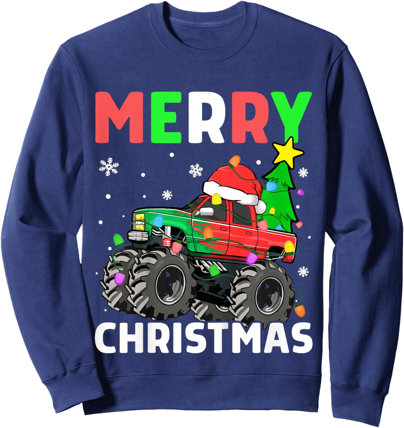 Kids Boys Merry Christmas Monster Truck Santa Hat Toddler Kids Sweatshirt - Sweatshirt | Navy