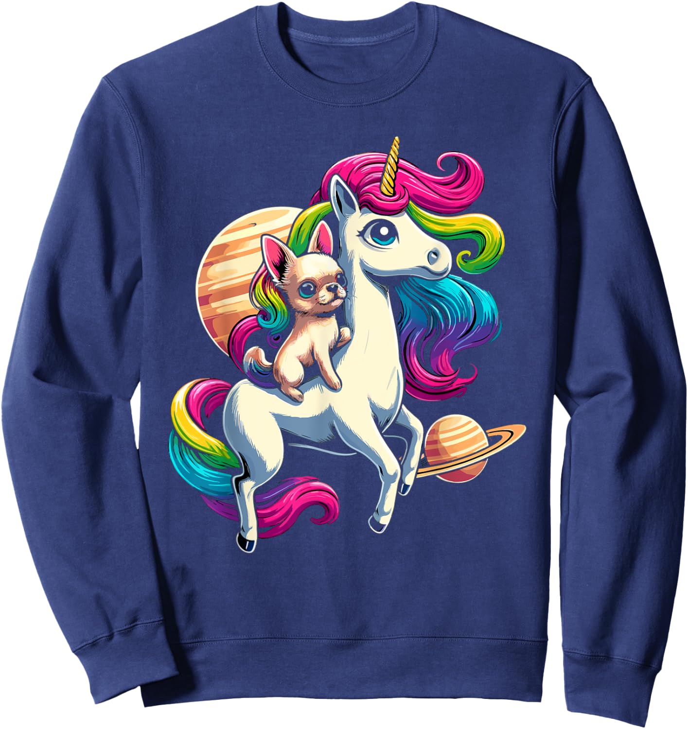 Chihuahua Riding Unicorn for Girls and Women Sweatshirt - Sweatshirt | Navy