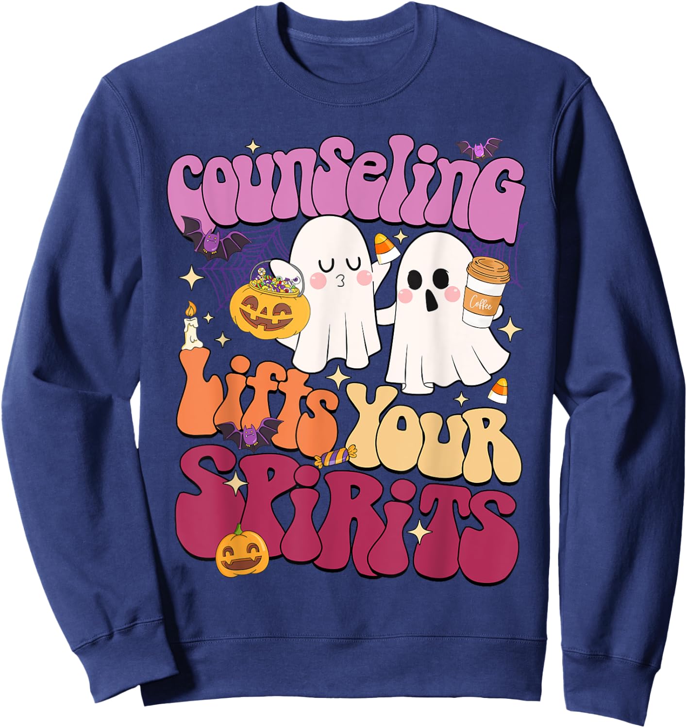 Counseling Lifts Your Spirits School Counselor Ghost Sweatshirt - Sweatshirt | Navy