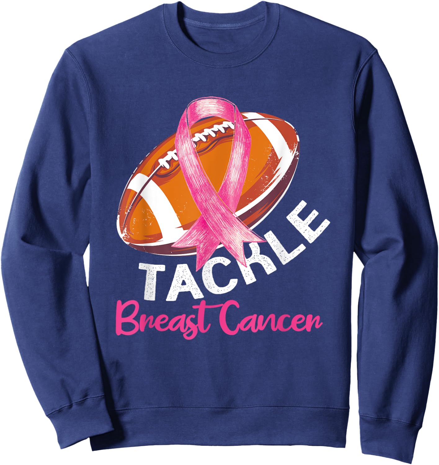 Football Breast Cancer Awareness Shirt for Husbands Men Dad Sweatshirt - Sweatshirt | Navy