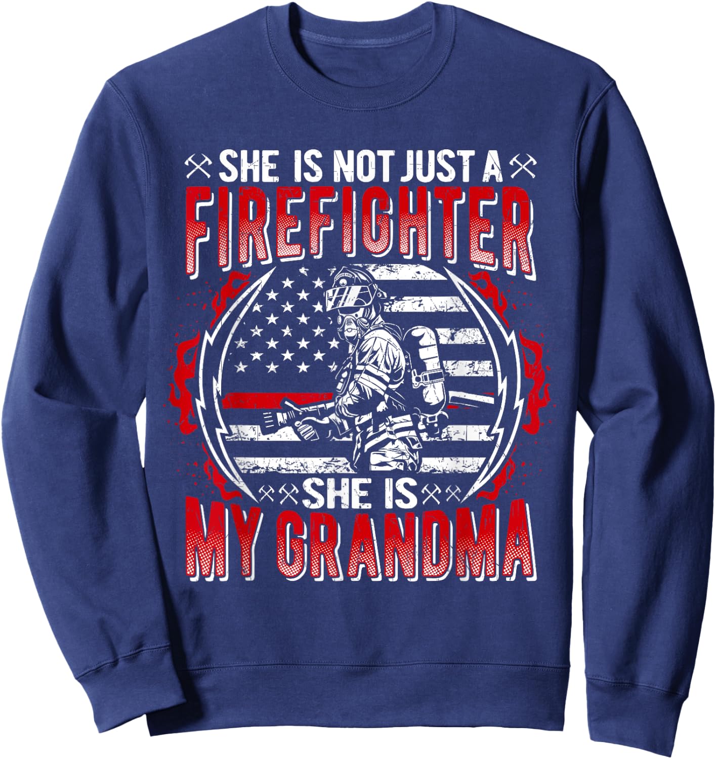 My Grandma Is Firefighter Thin Red Line Flag Fire Grandchild Sweatshirt - Sweatshirt | Navy