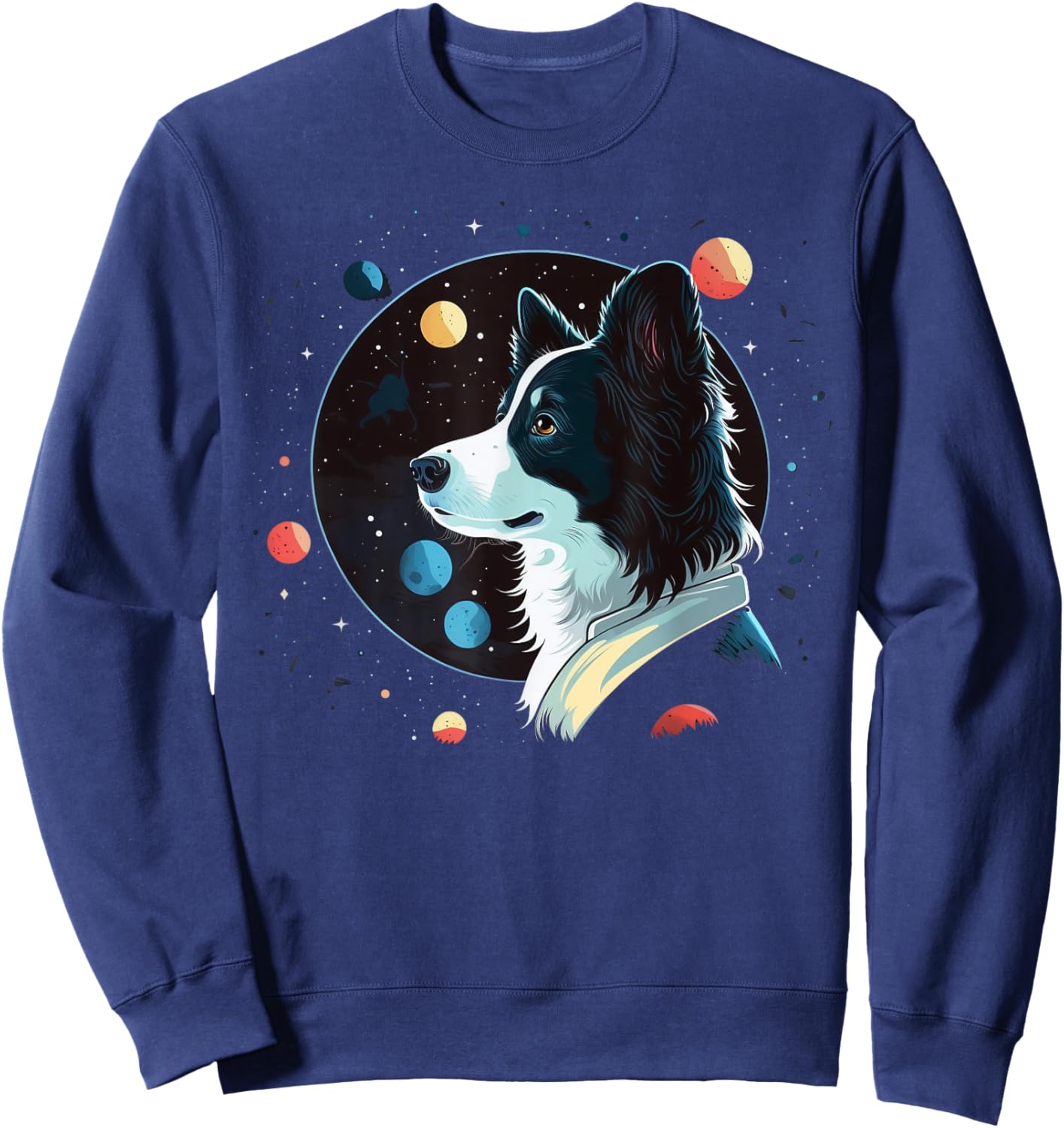 Outer Space Border Collie on Galaxy Astronaut Border Collie Sweatshirt - Sweatshirt | Navy